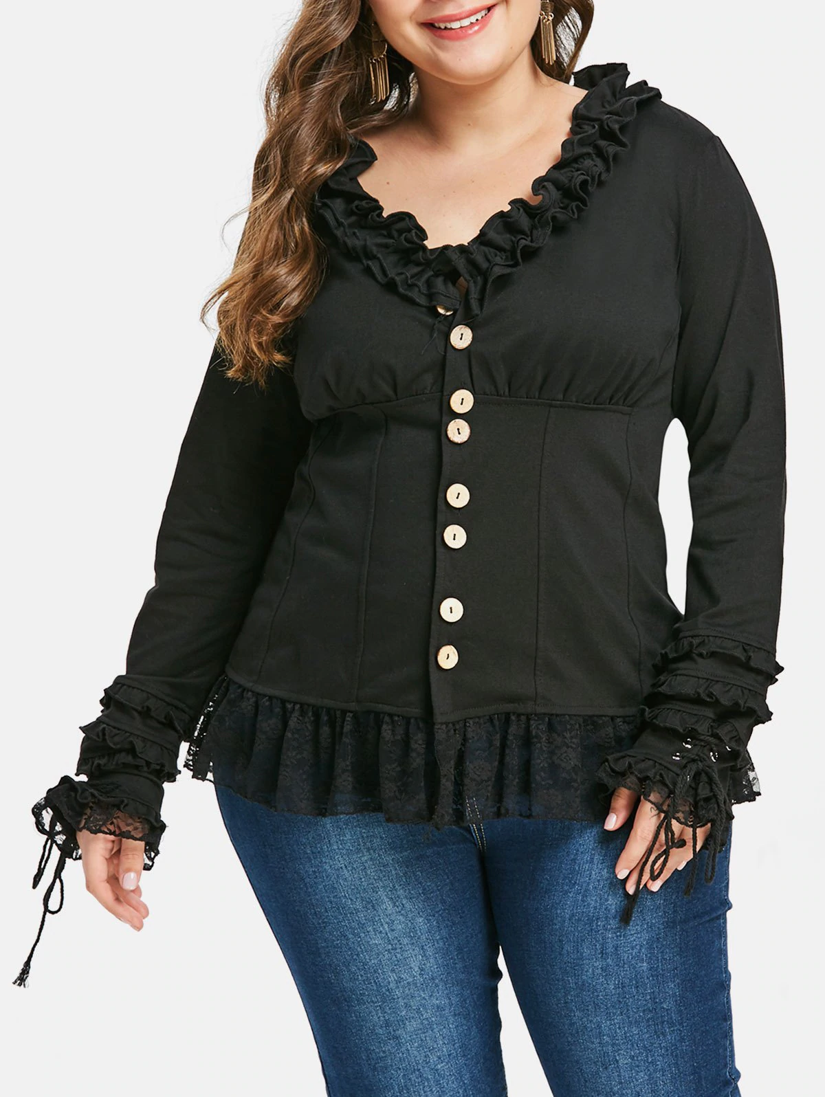 Plus Size Ruffled Lace Insert Jacket