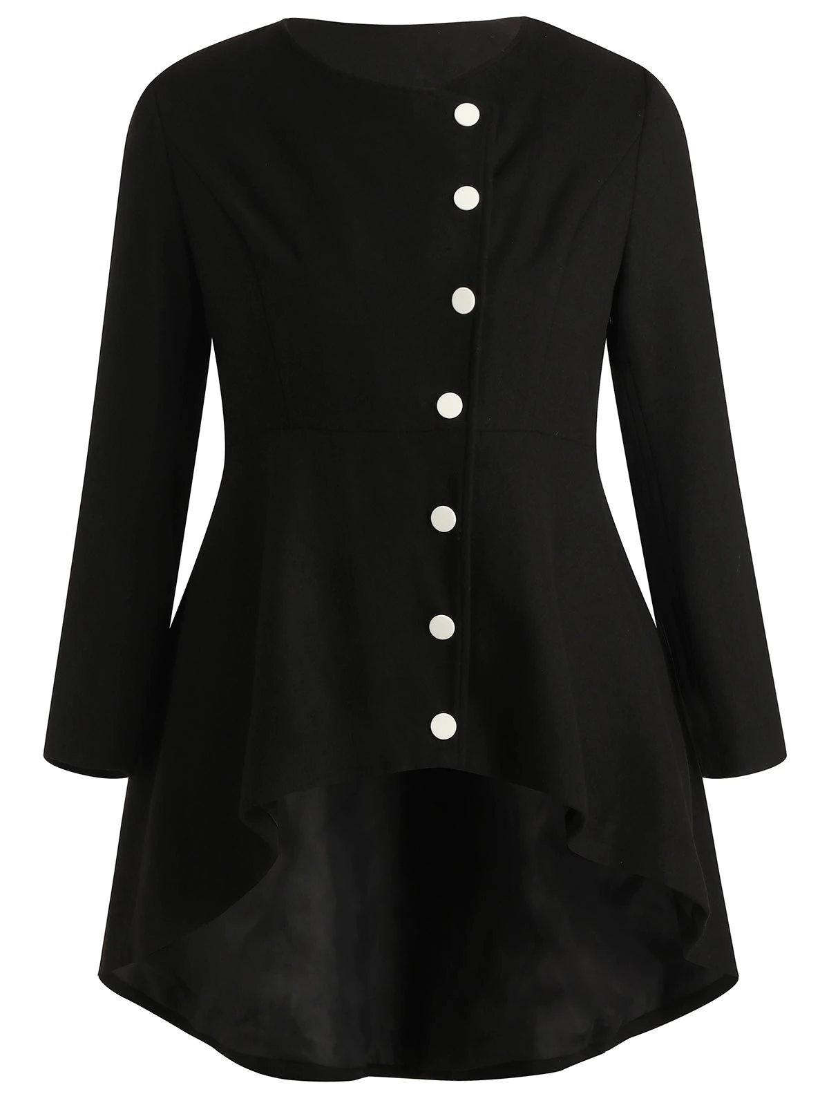 Plus Size Buttoned High Low Coat