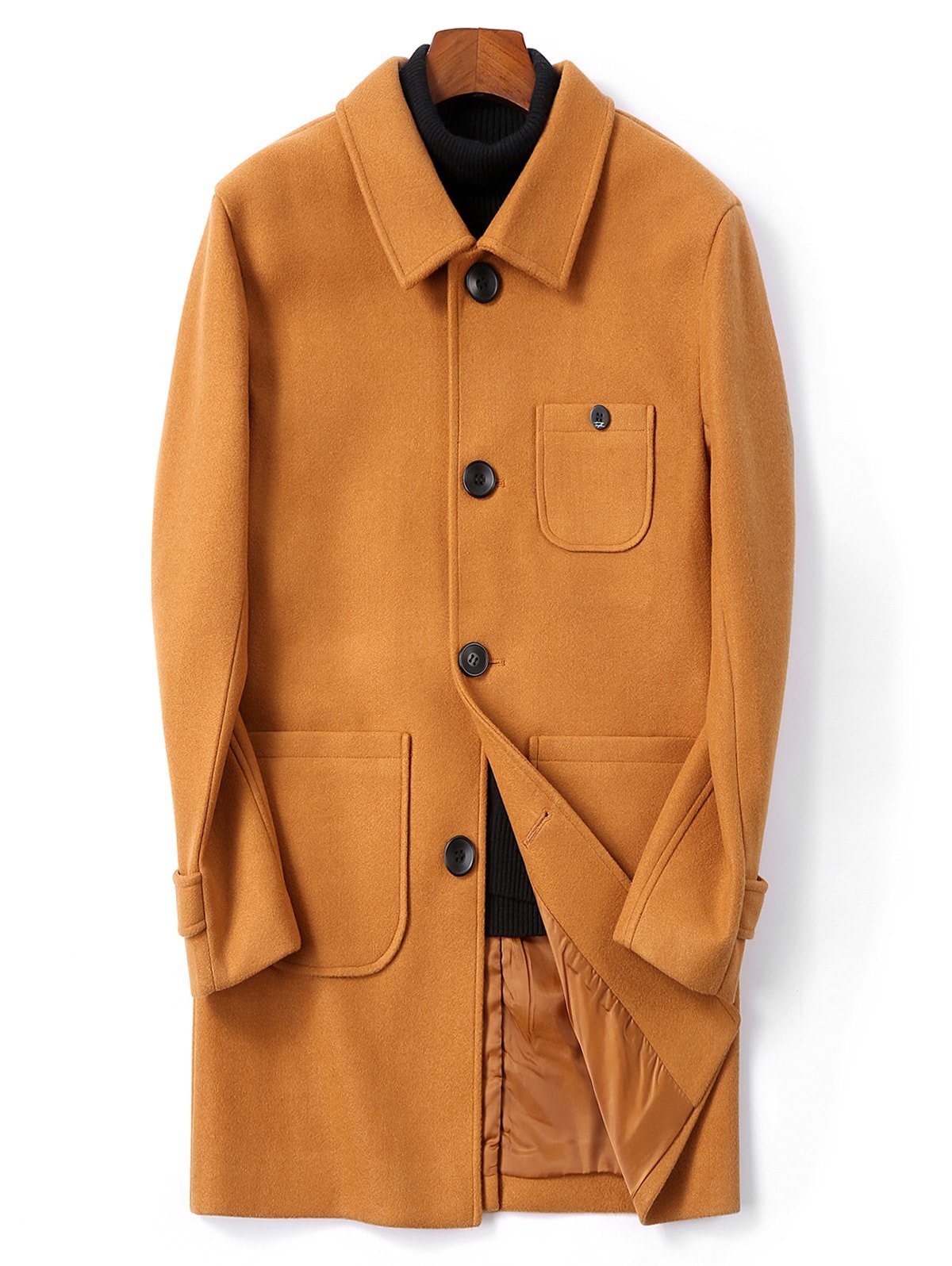 Single Breasted Back Split Woolen Coat