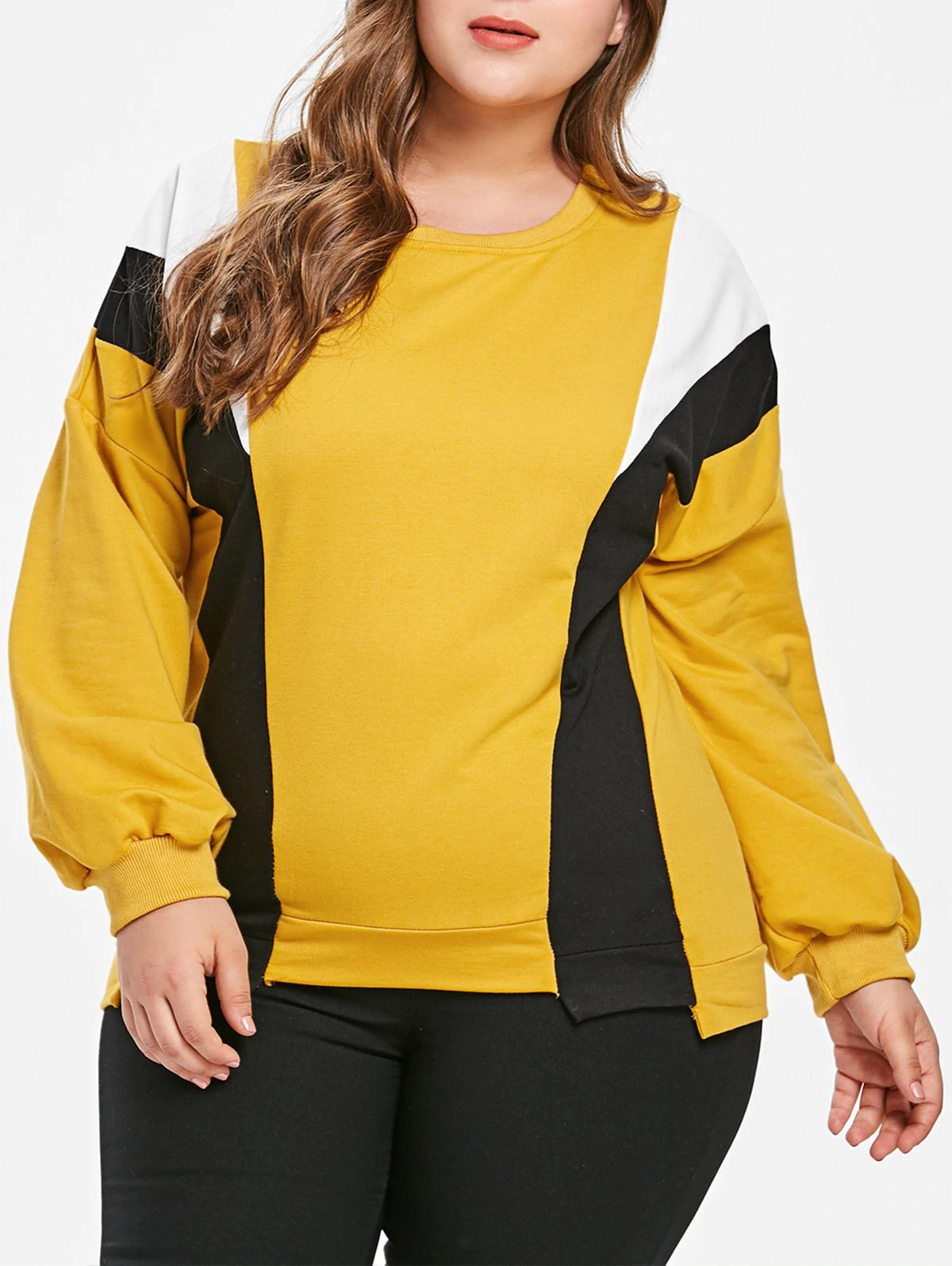 lus Size Color Block Drop Shoulder Sweatshirt