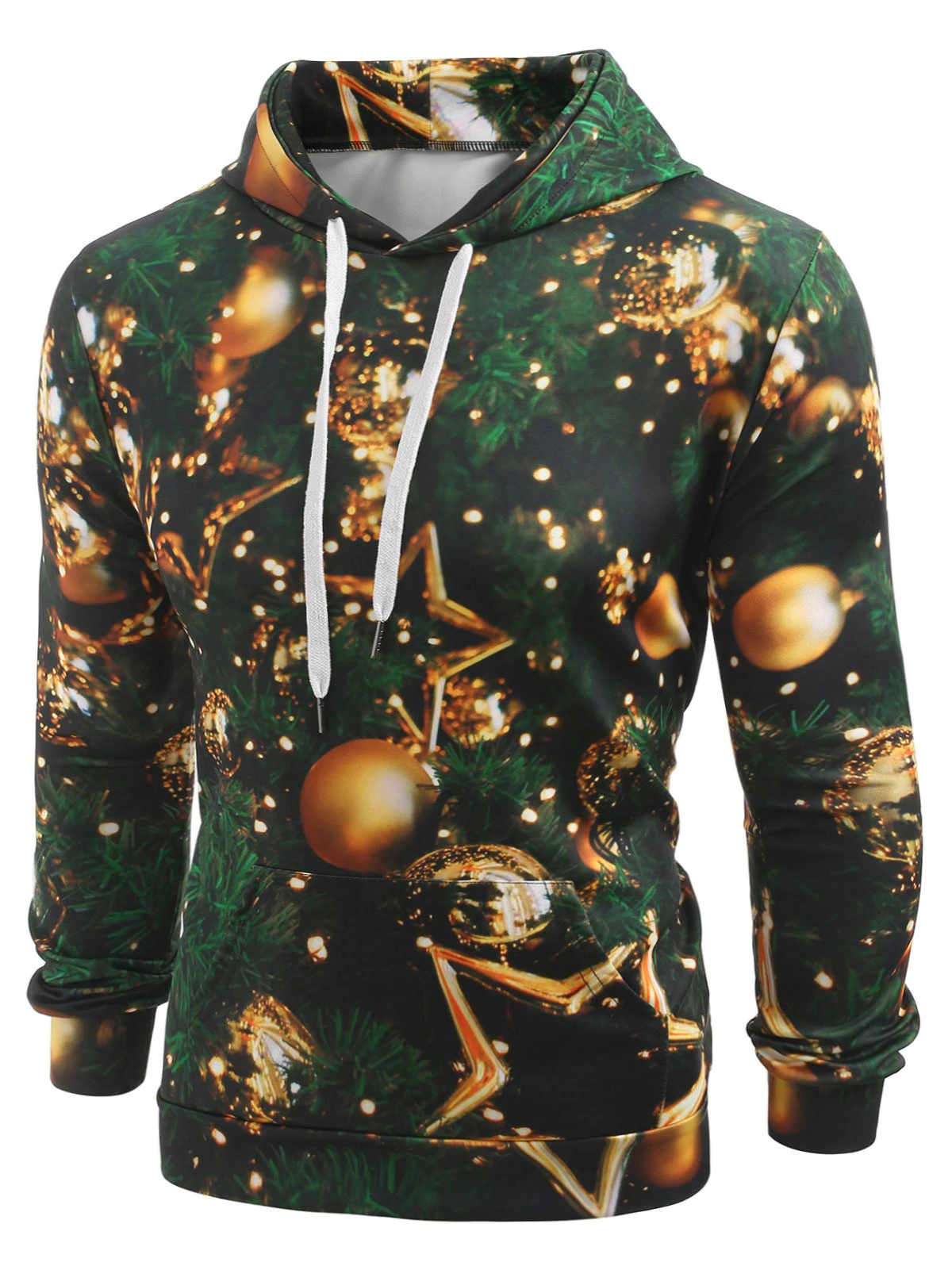 Christmas Baubles Print Drawstring Hoodie