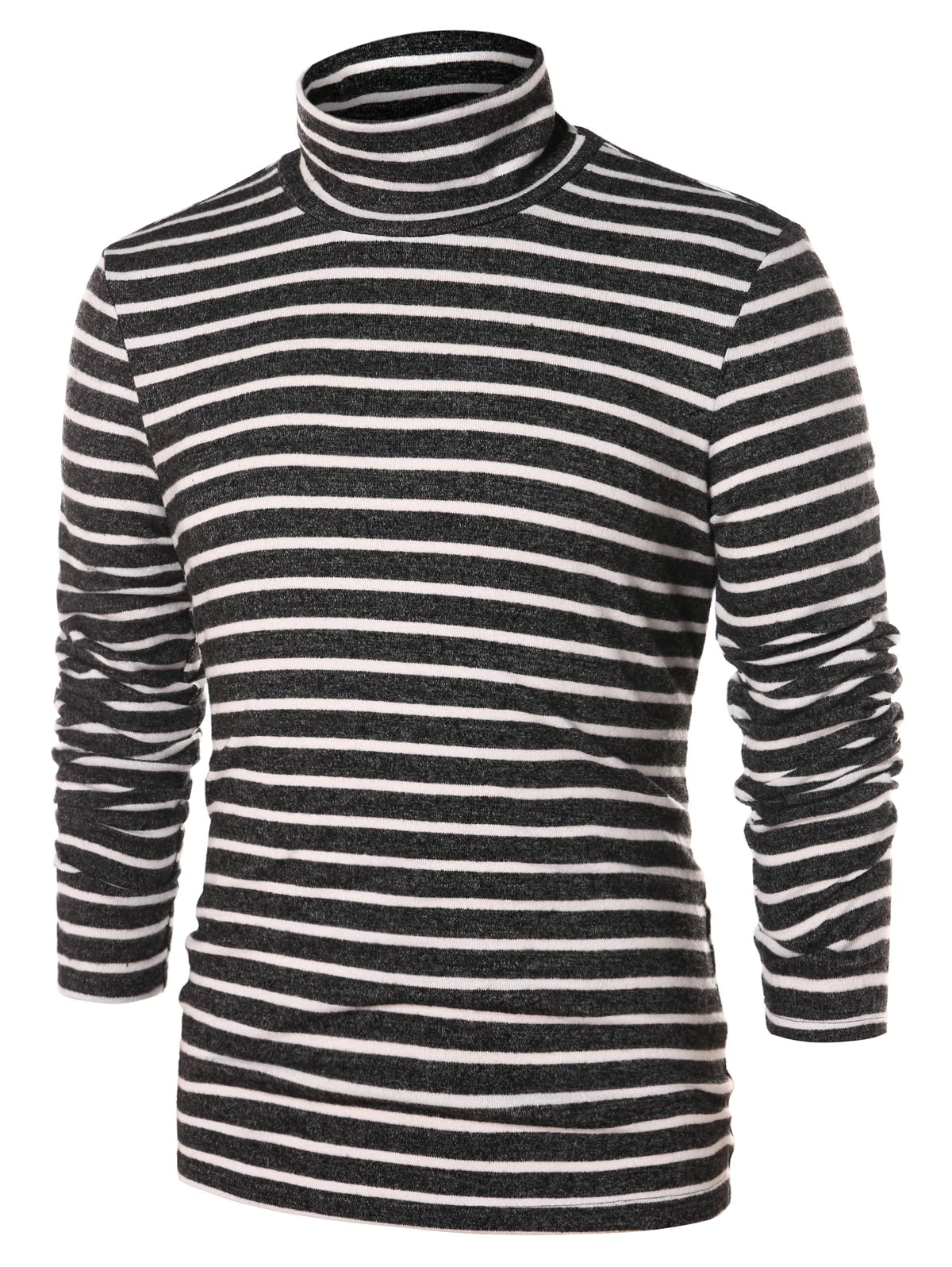 High Collar Striped Long Sleeve T-shirt