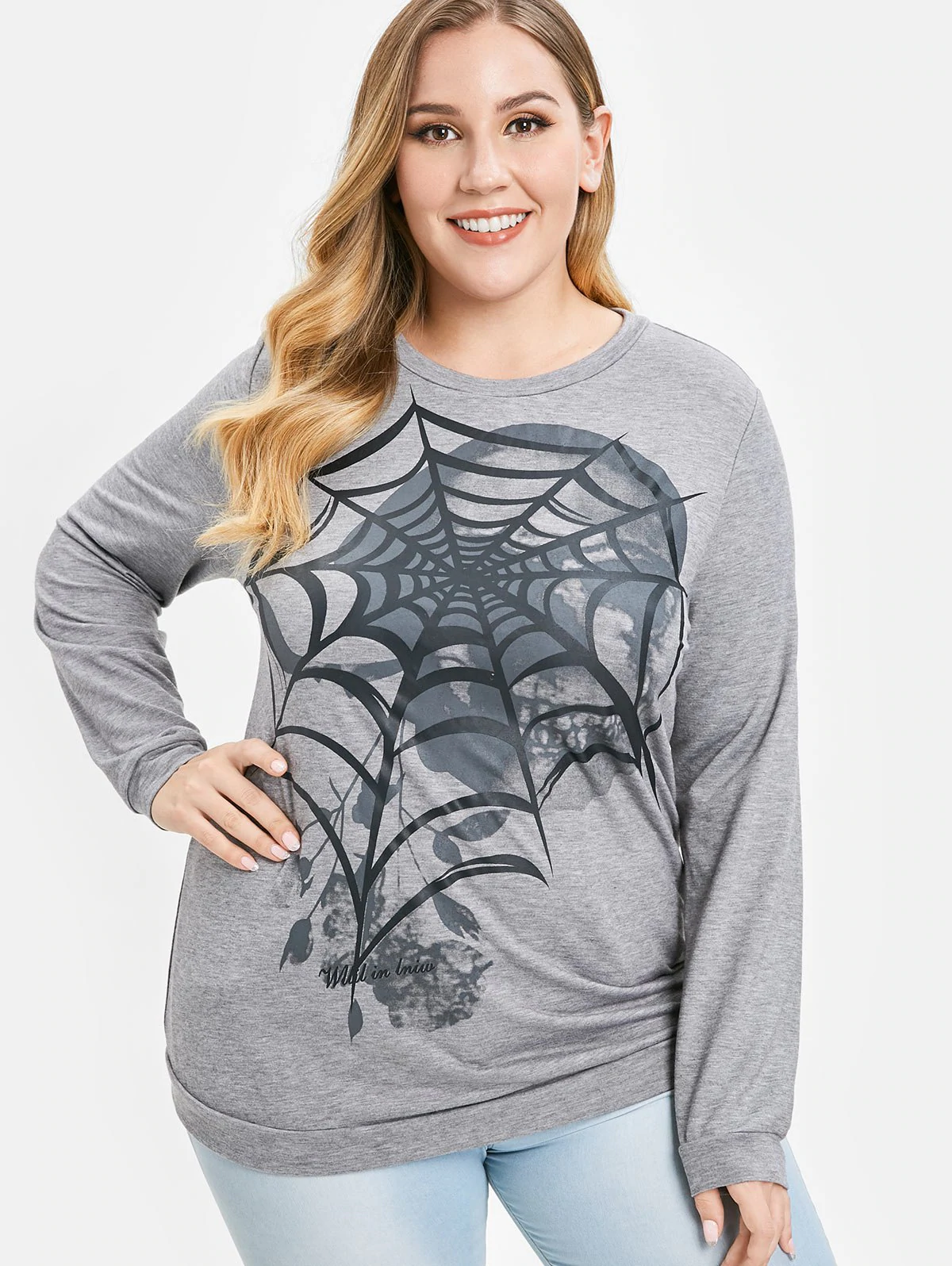 us Size Skull Graphic Halloween Sweatshirt