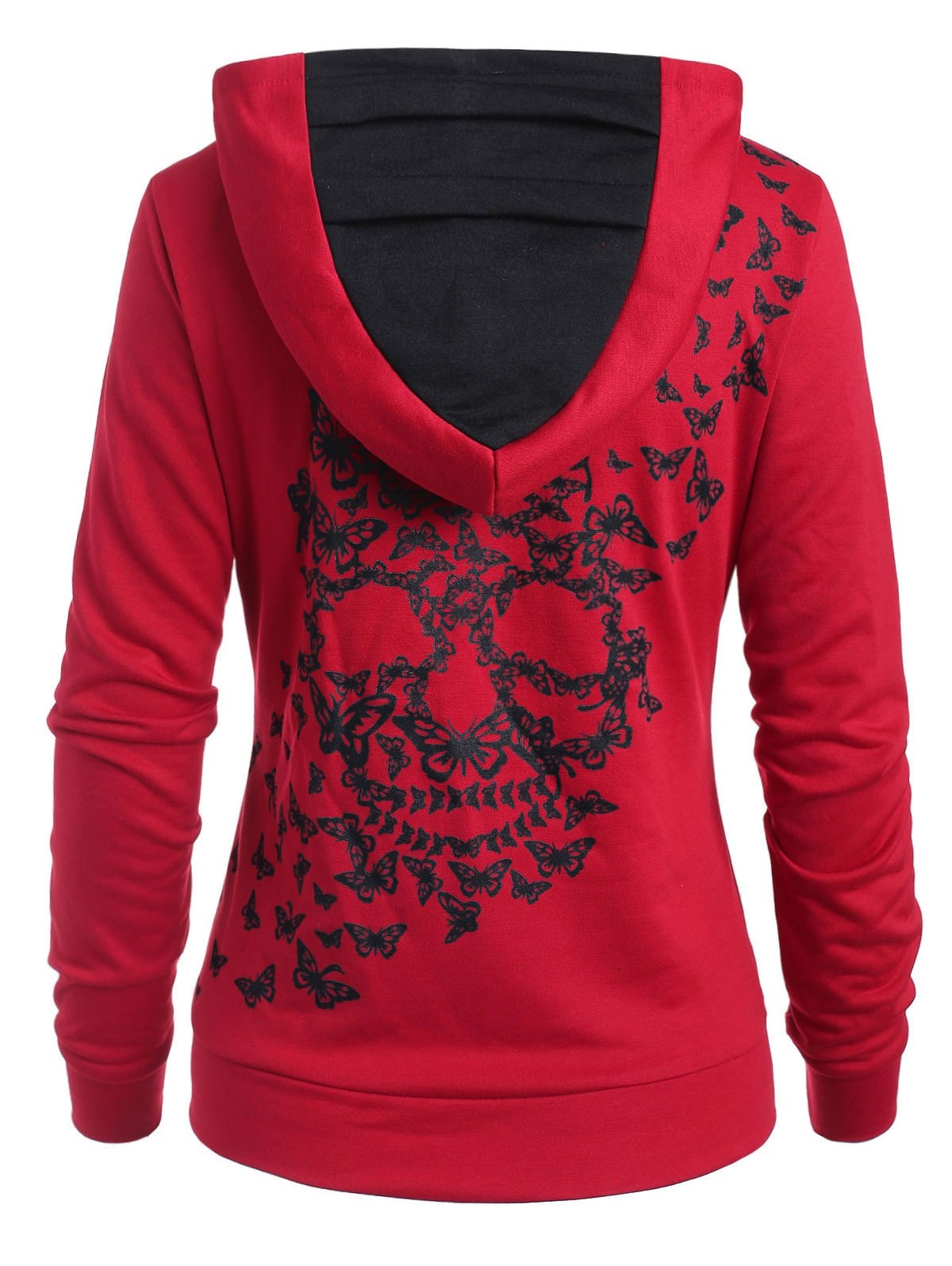 Butterflies Skull Print Kangaroo Pocket Hoodie