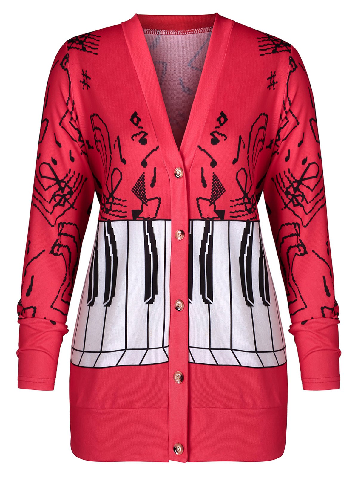 Plus Size Musical Notes Print Coat