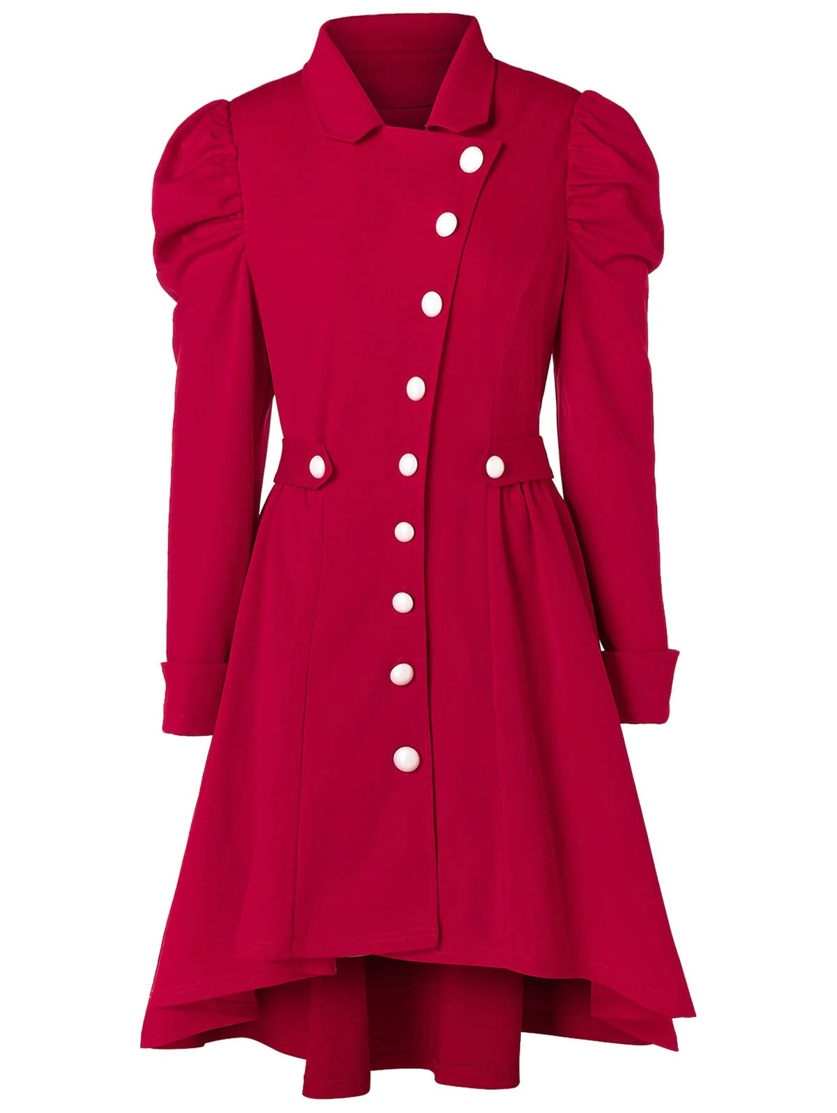 Plus Size Button Up High Low Skirted Coat