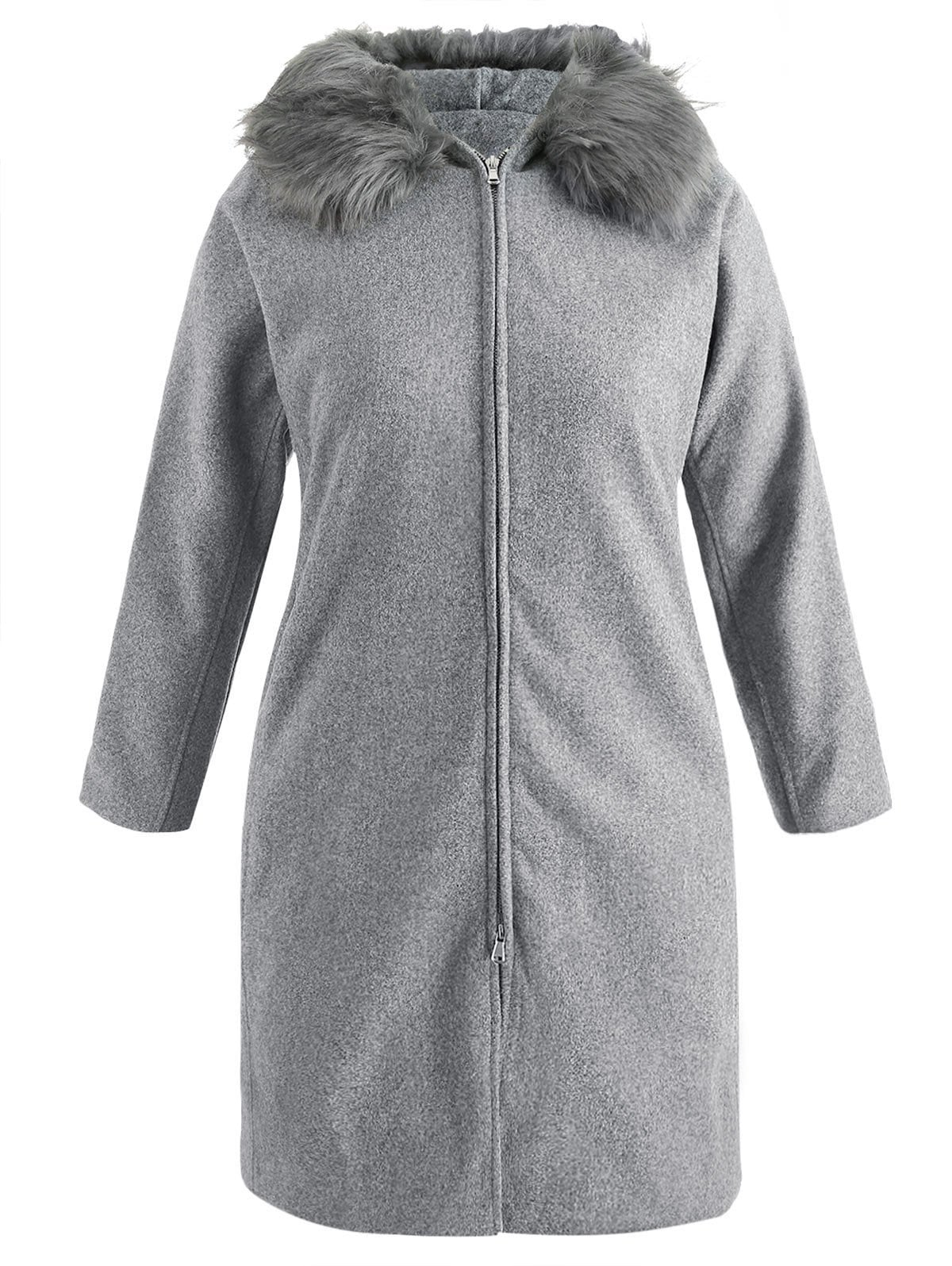 Plus Size Side Pockets Hooded Coat