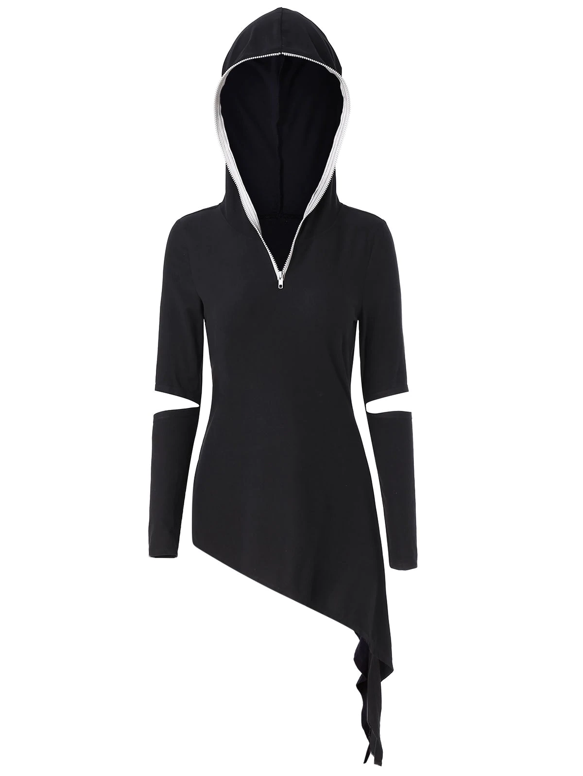 Asymmetrical Cut Out Zip Embellish Punk Hoodie