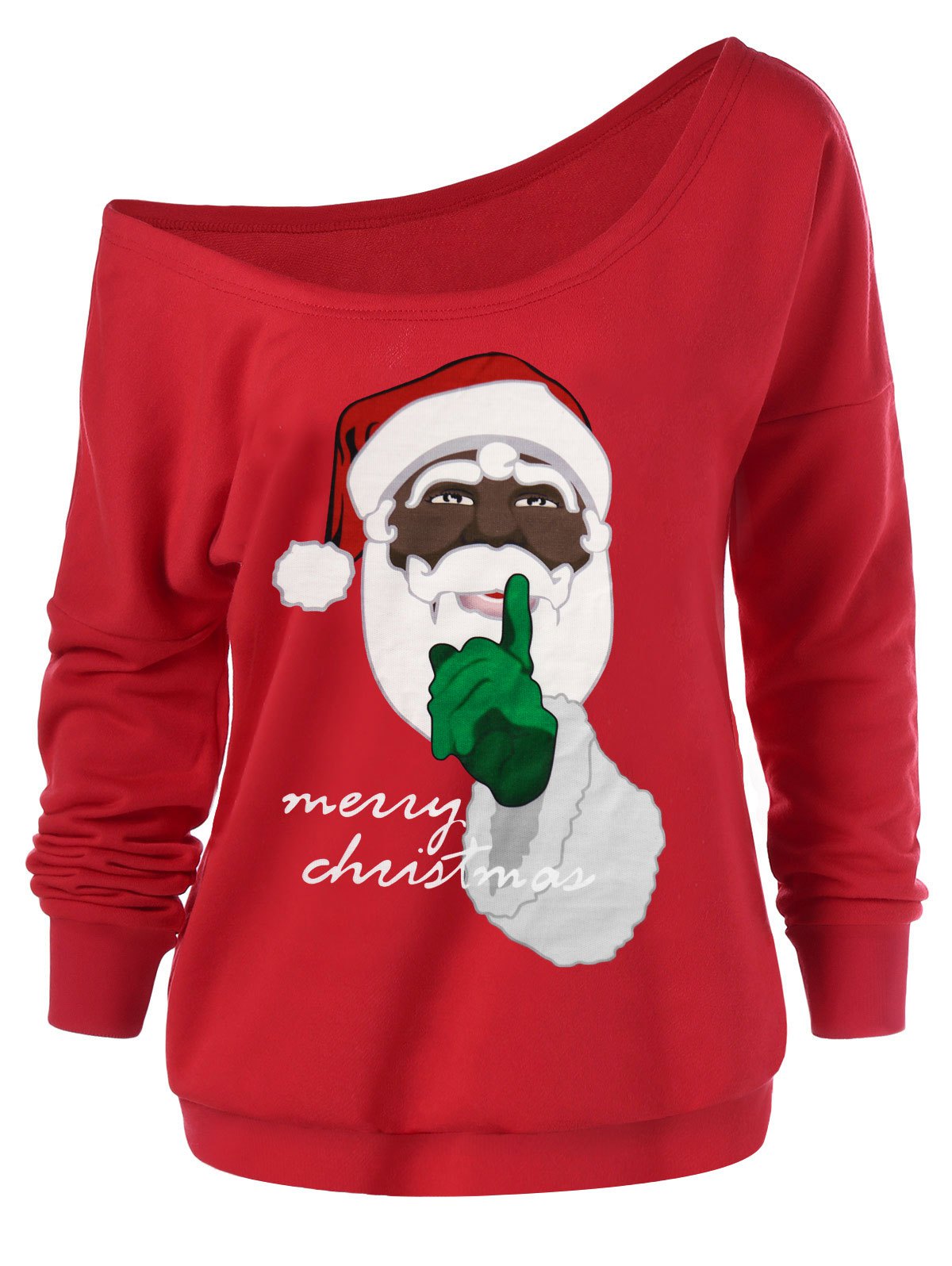 Plus Size Christmas Santa Claus Skew Neck Sweatshirt