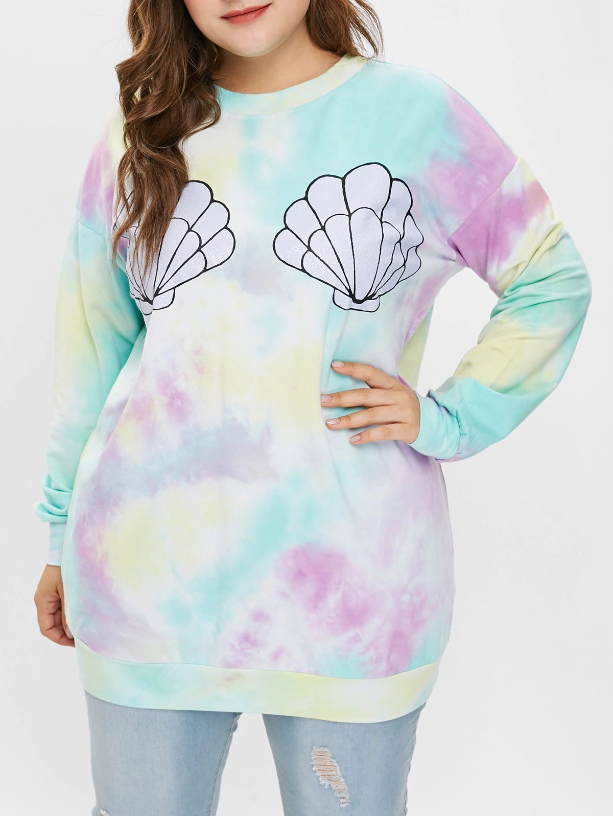 Tie Dye Shell Pattern Plus Size Sweatshirt