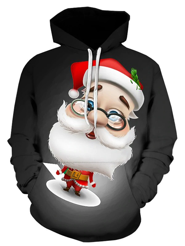 3D Cartoon Santa Claus Printed Pullover Hoodie