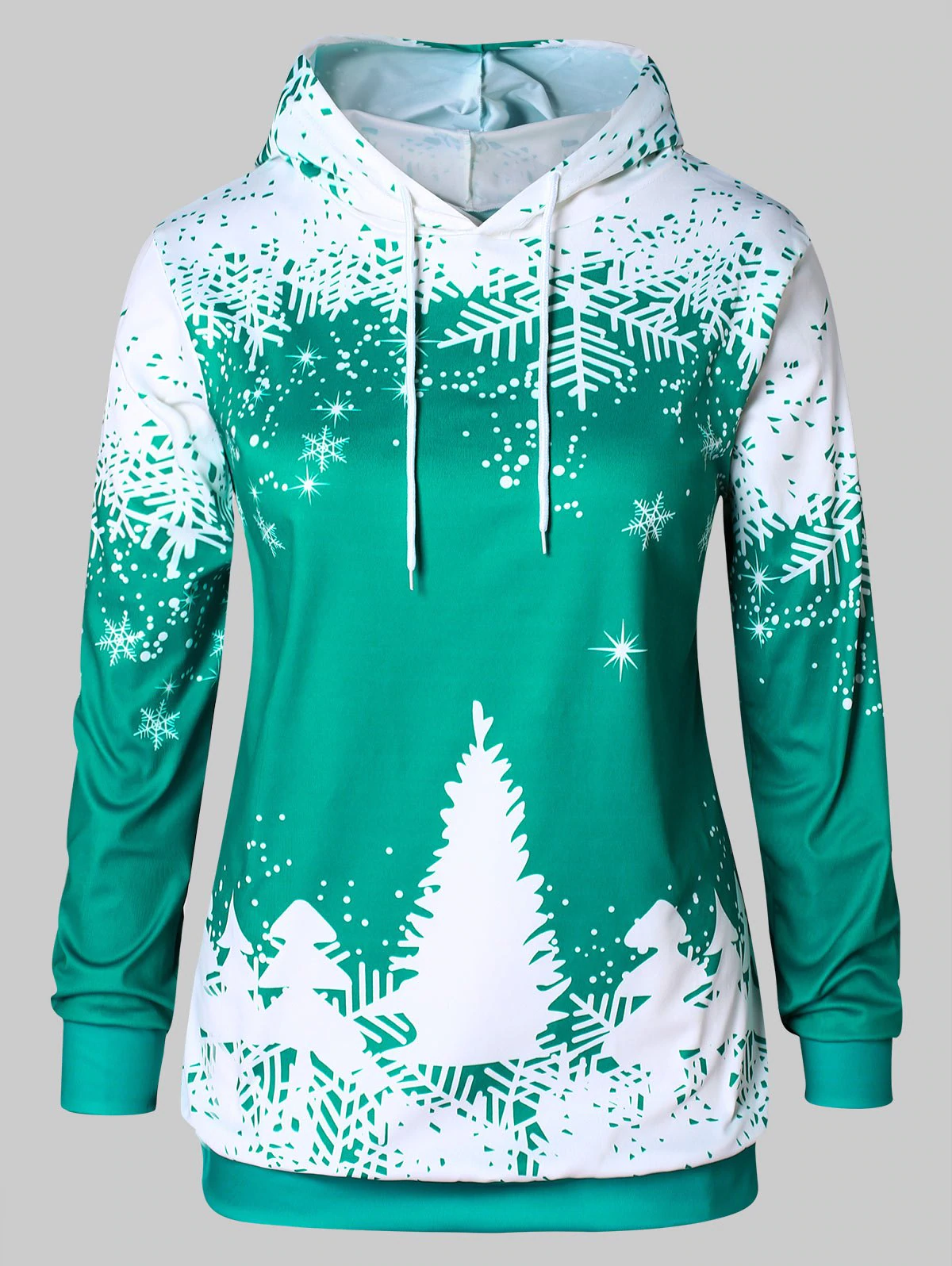 Plus Size Christmas Tree Print Hoodie