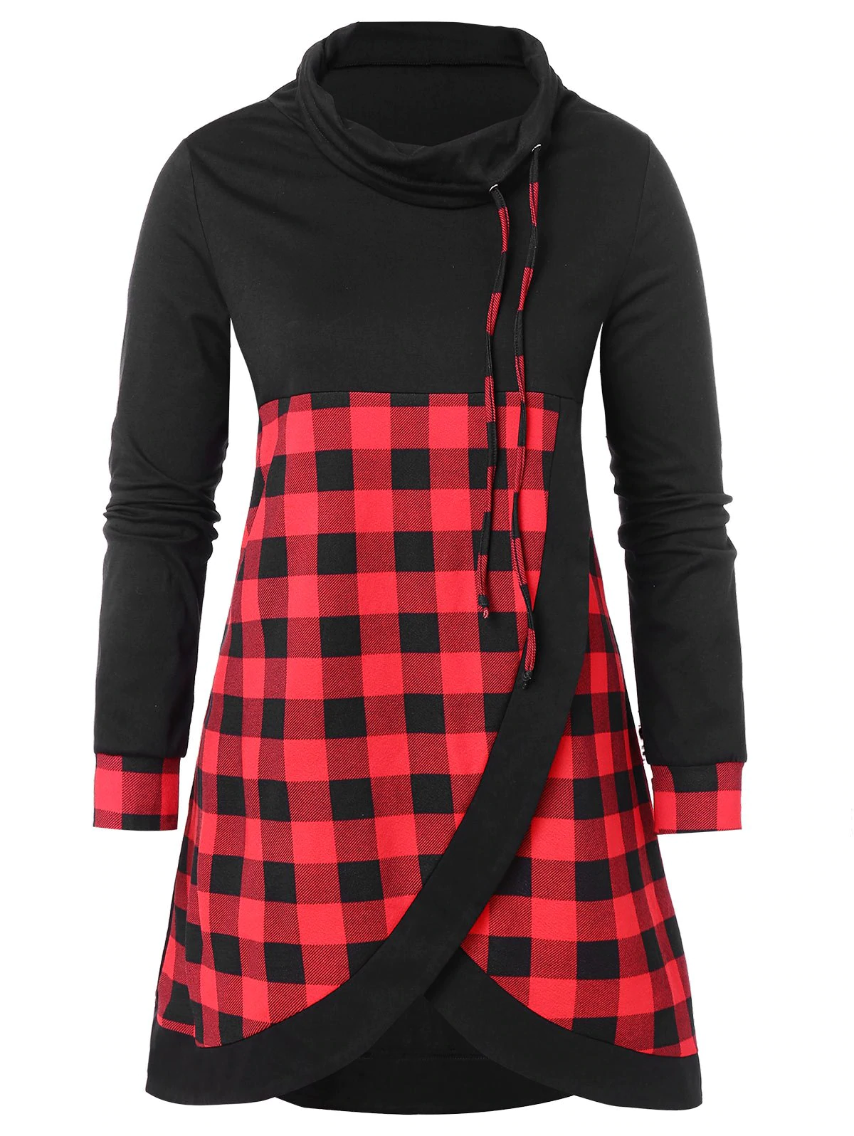 Plus Size Plaid Panel Cowl Neck Sweatshirt