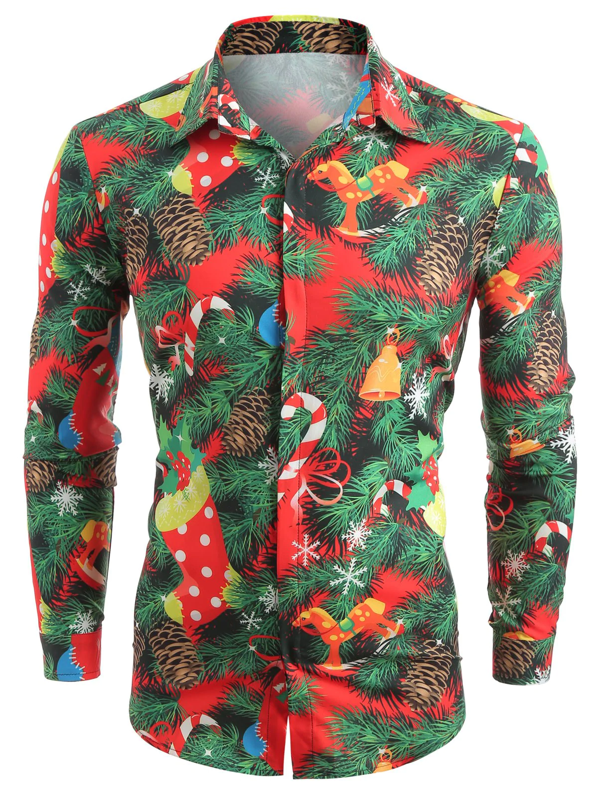 Christmas Theme Print Hidden Button Shirt