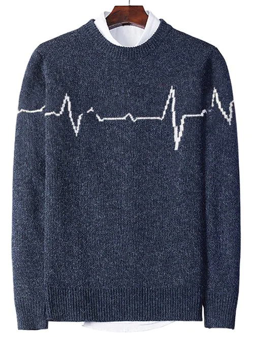 Electrocardiogram Pattern Pullover Knit Sweater