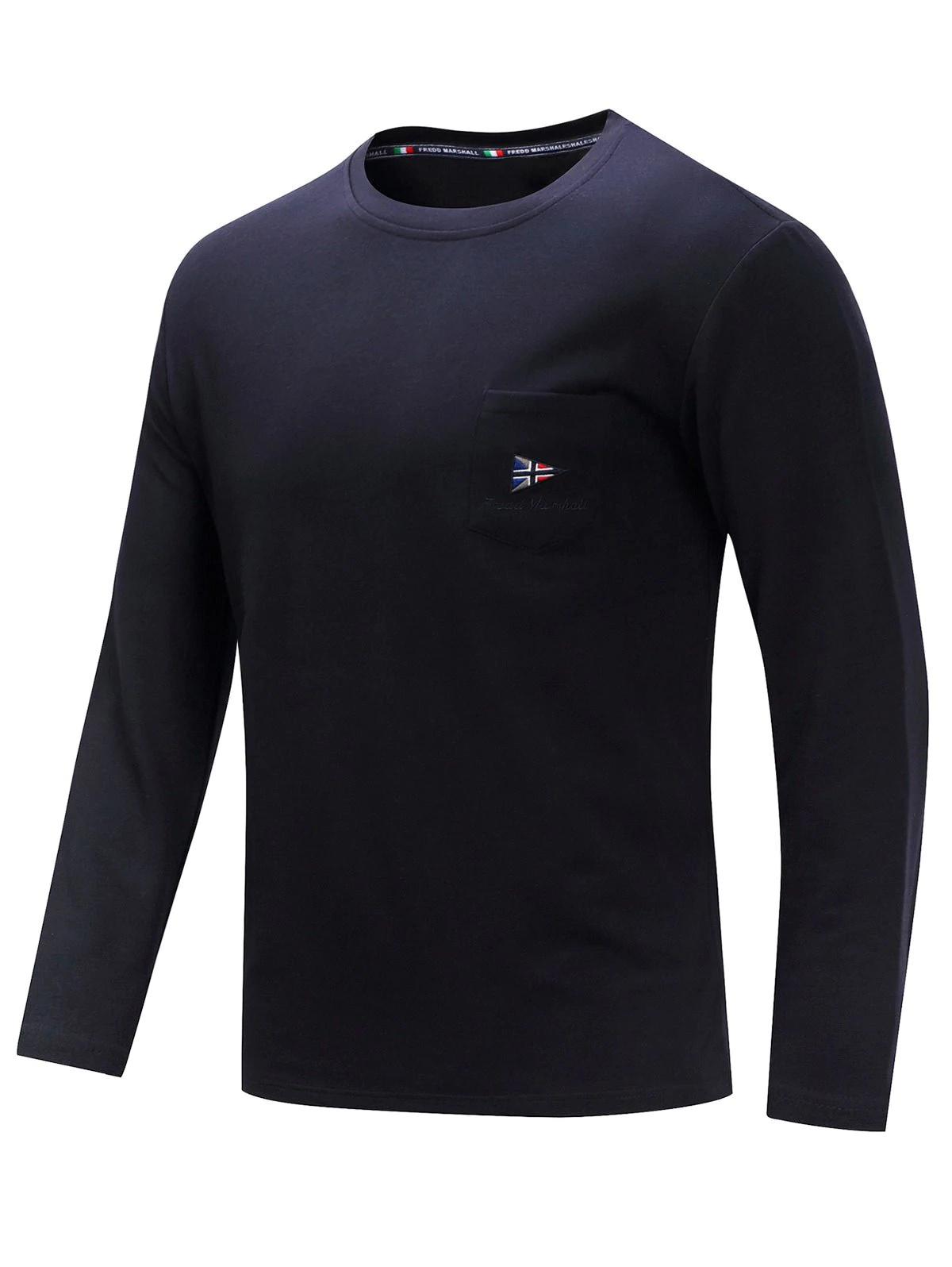 Casual Embroidery Chest Pocket Long Sleeve T-shirt