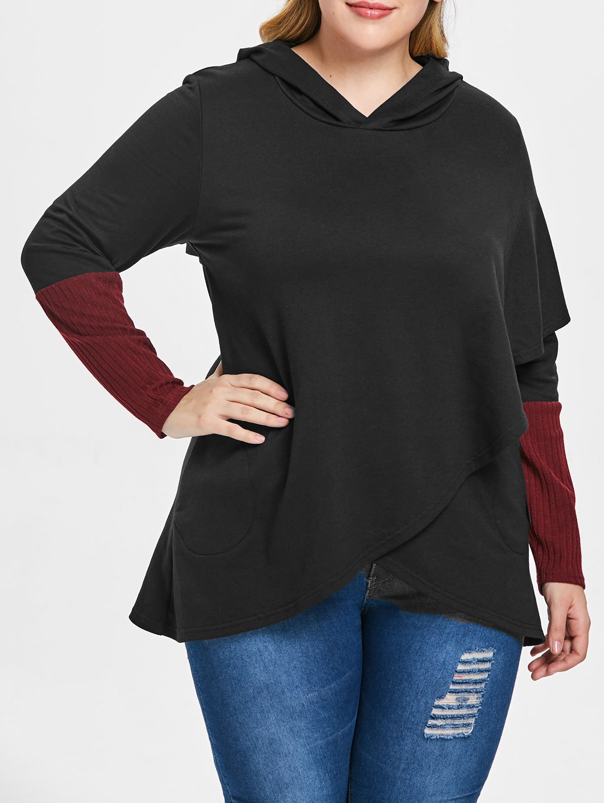 Plus Size Hit Color Tulip Hoodie