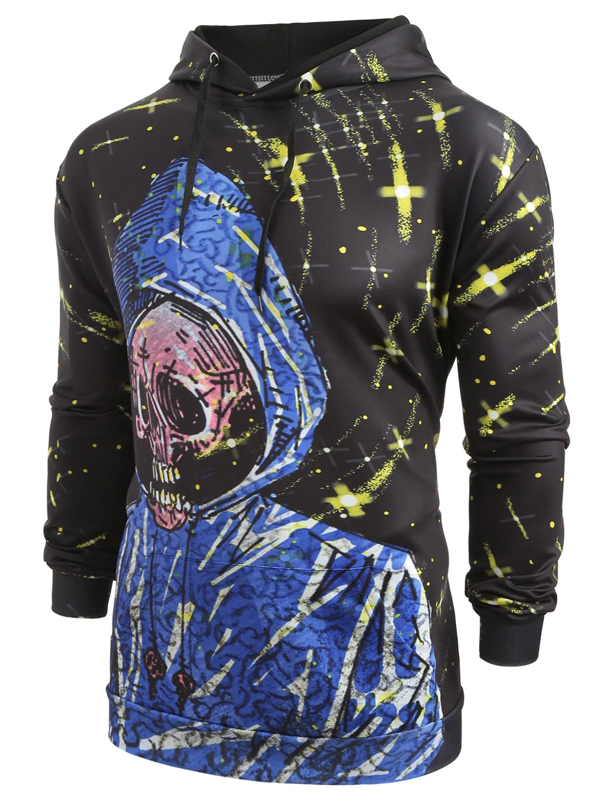 Skull Pattern Kangaroo Pocket Hoodie