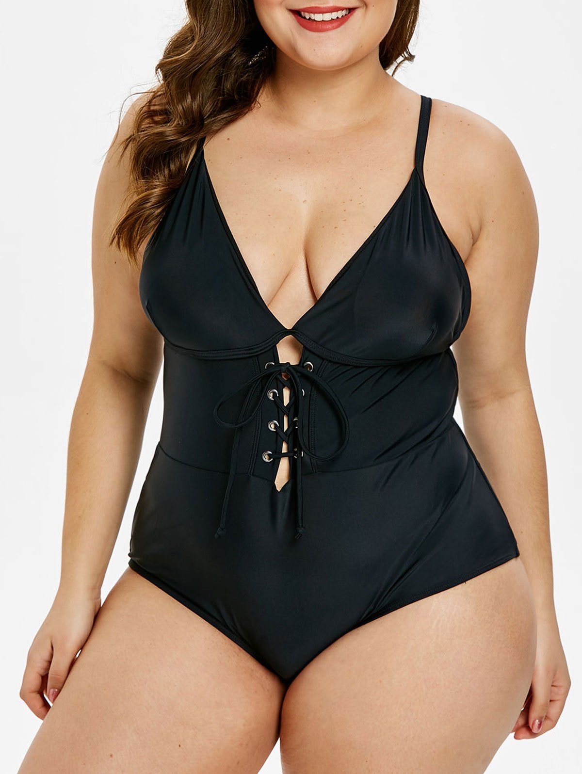 Plus Size Lace Up Padded One-piece Swimsuit