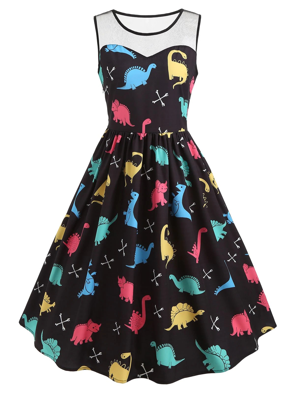 Cartoon Dinosaur Print Vintage Dress