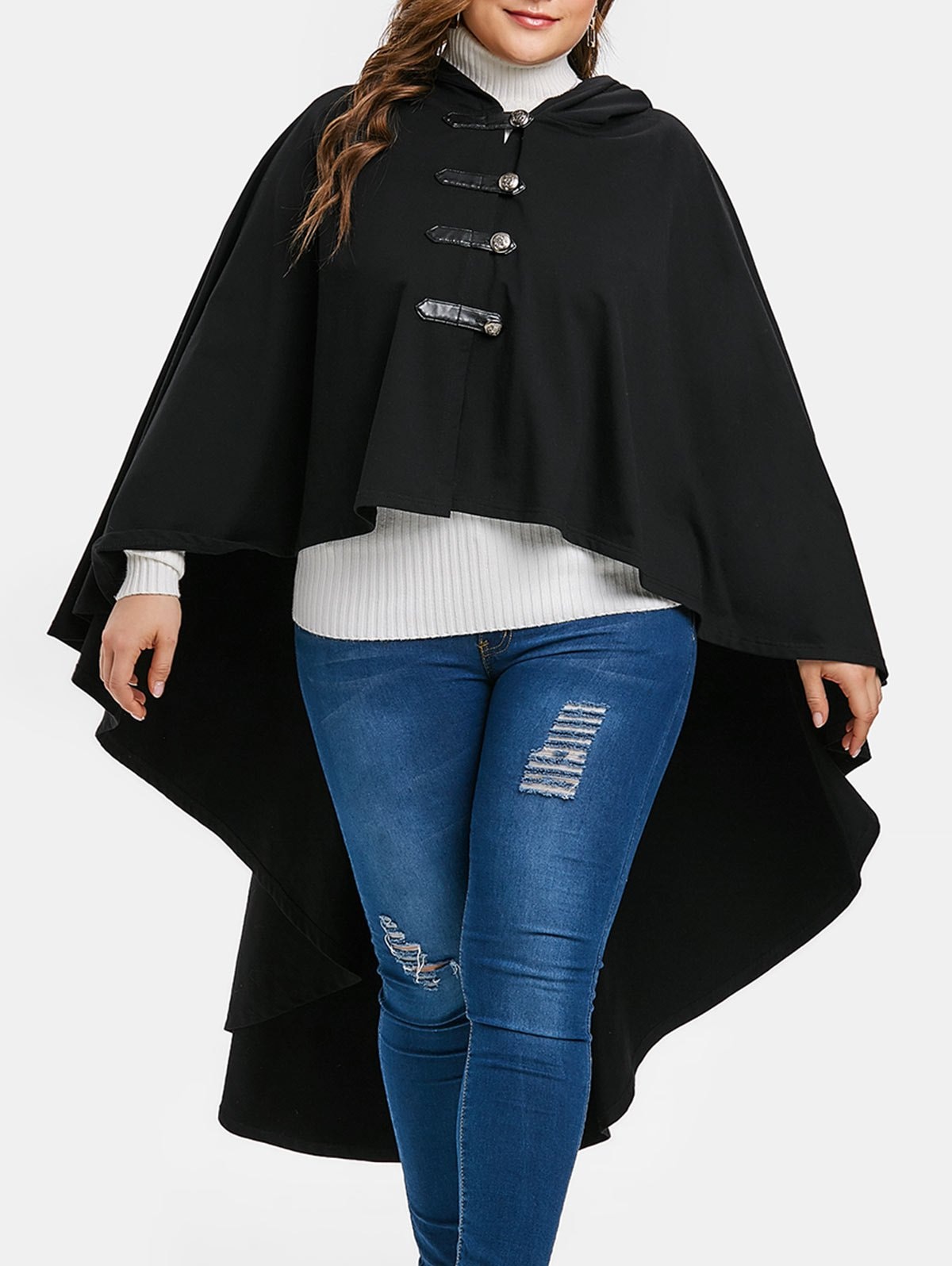 Halloween Plus Size Hooded High Low Coat