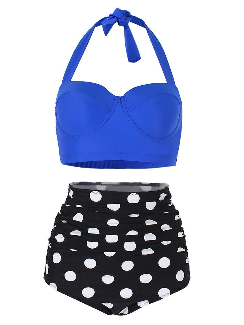 Polka Dot Ruched Halter Bikini Set