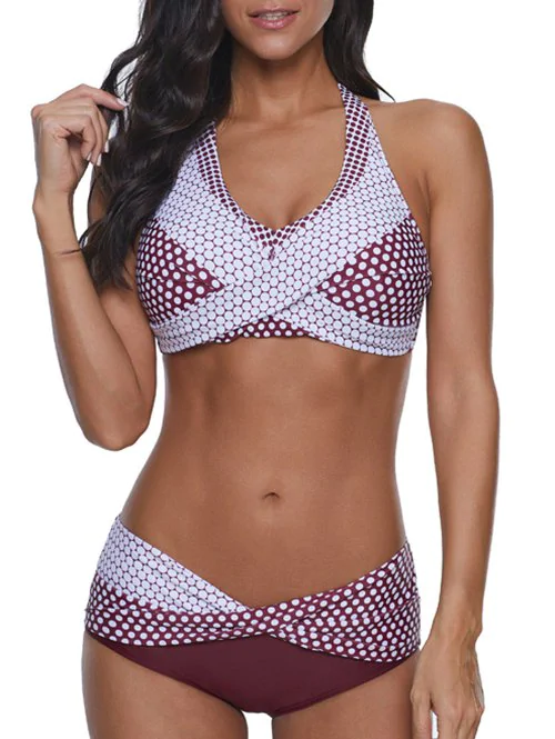 Twisted Polka Dot Halter Bikini Set