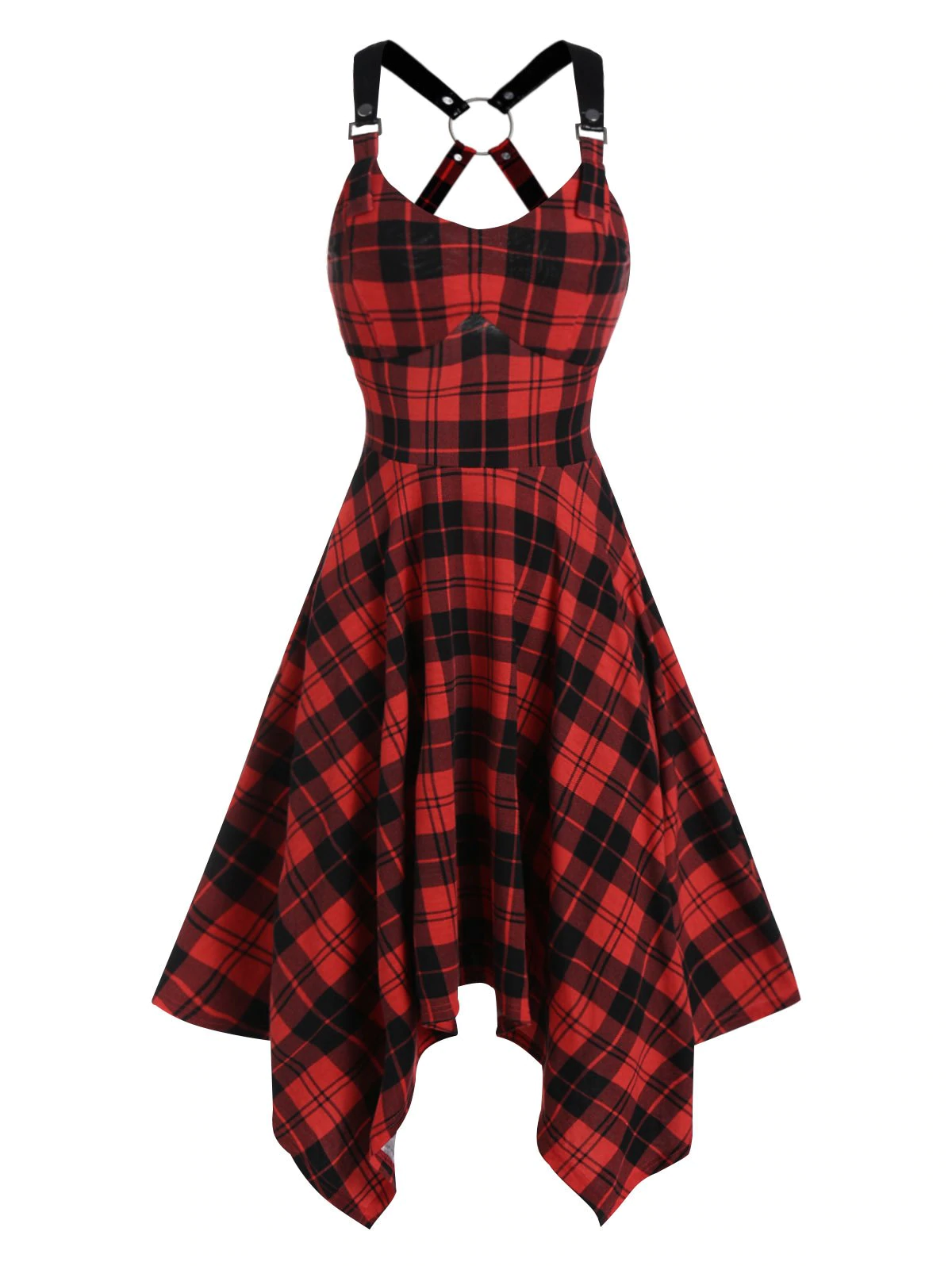 Sleeveless Plaid Print Handkerchief Dress