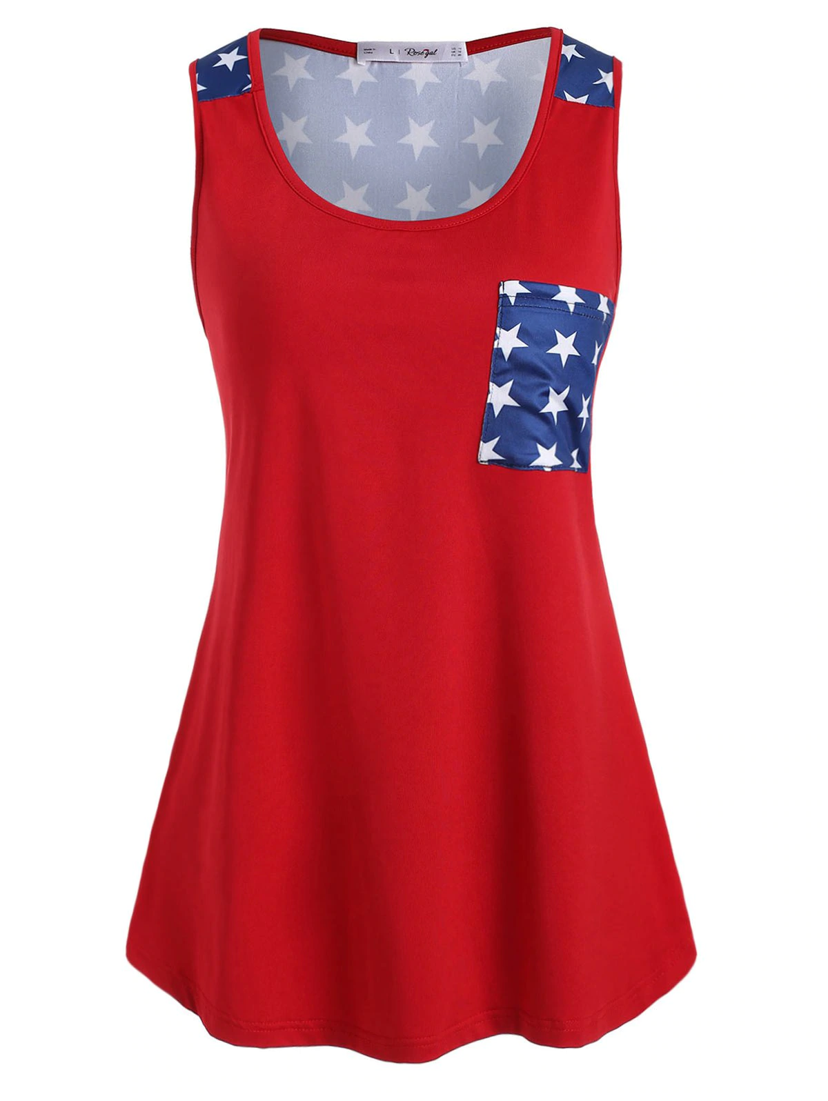 Plus Size Pocket American Flag Print Tank Top