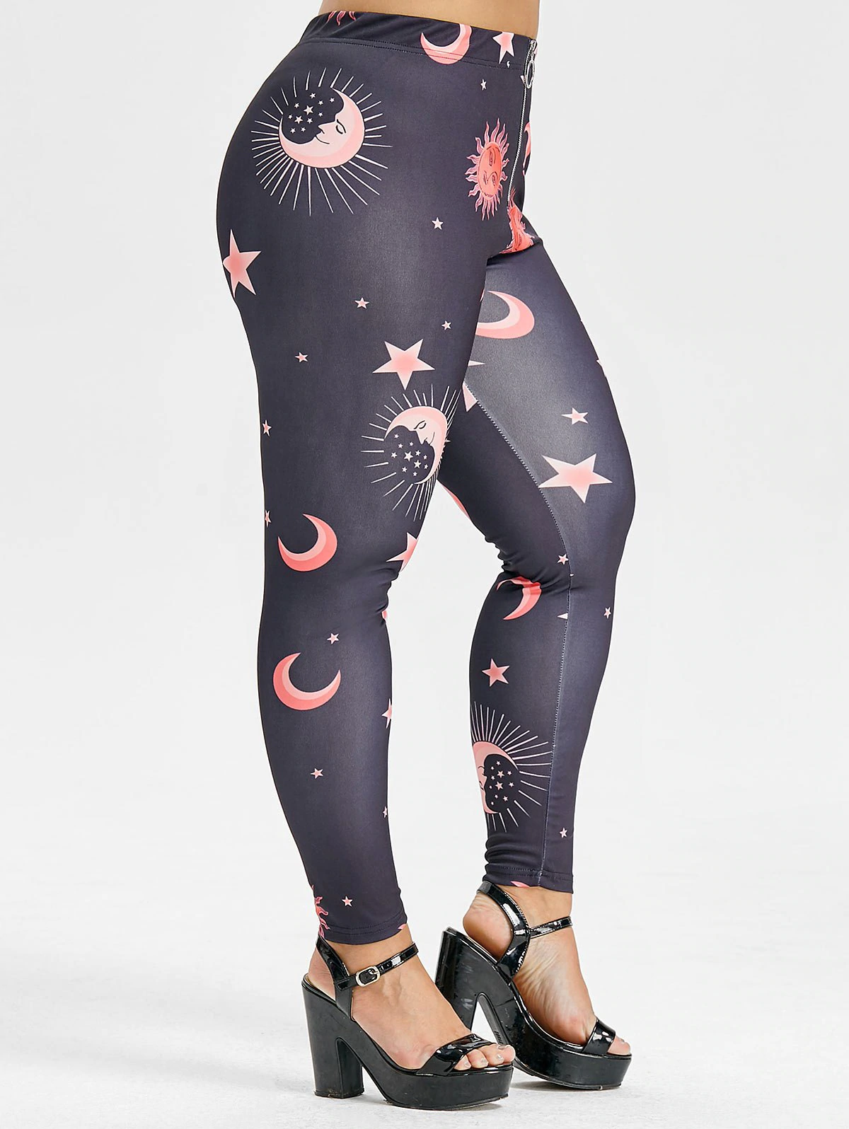 Plus Size Front Zip Sun and Moon Leggings