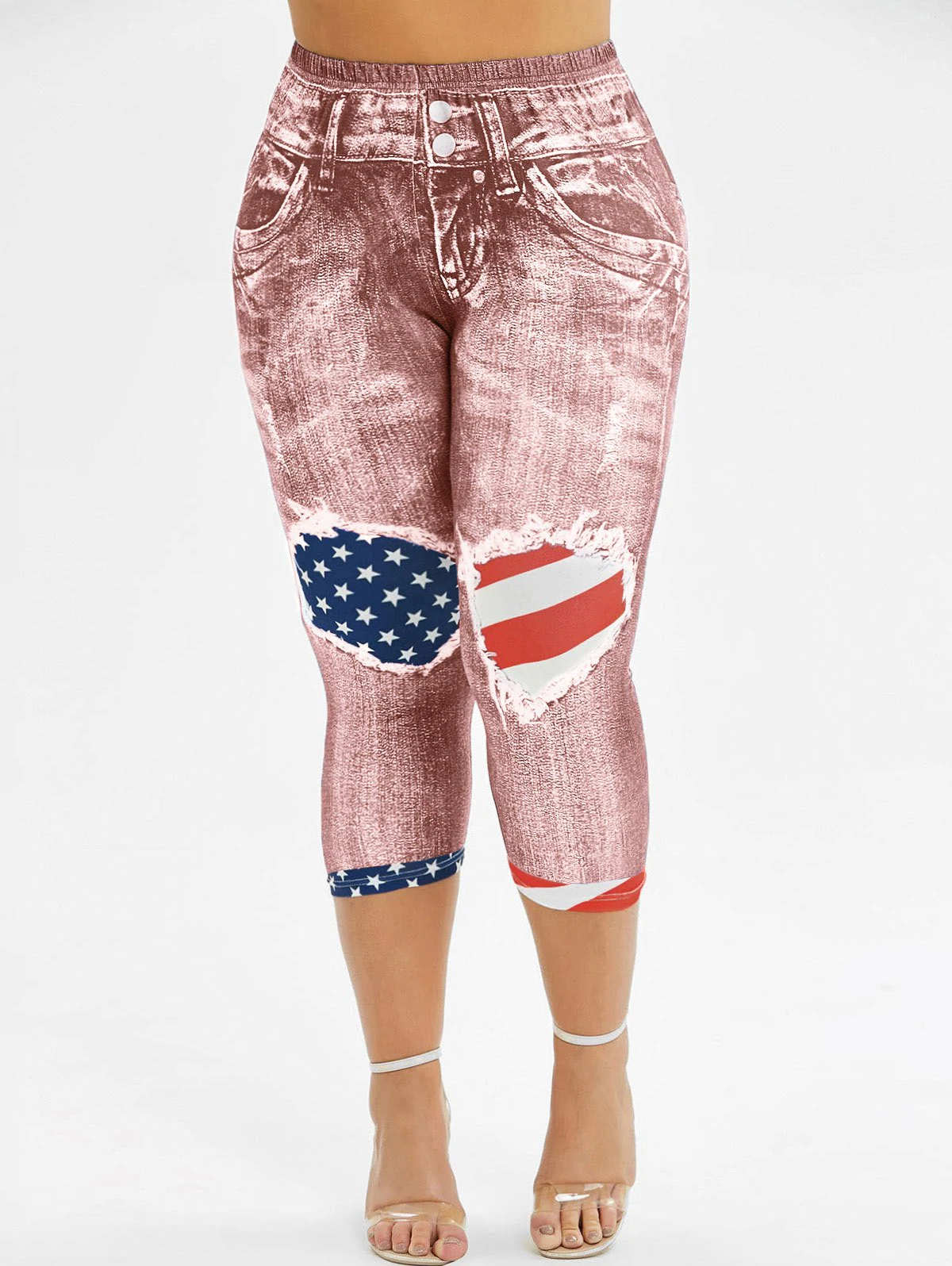 American Flag 3D Printed Skinny Capri Plus Size Jeggings