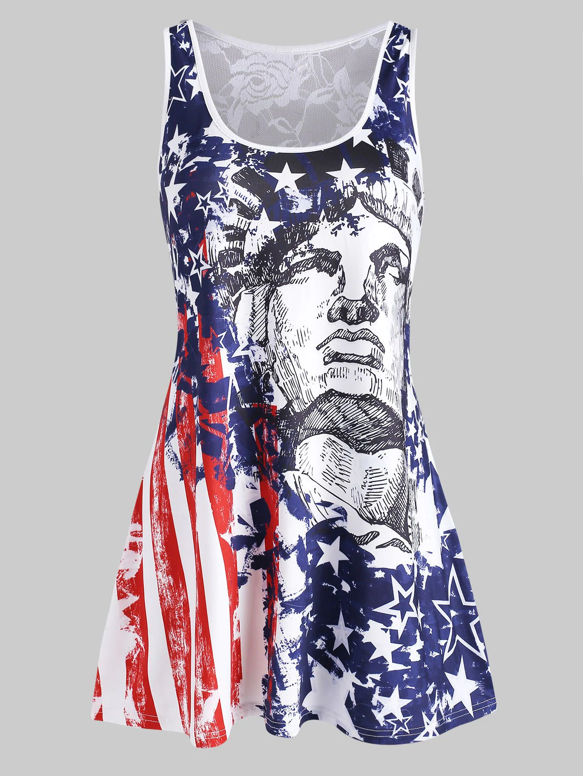 Lace Panel American Flag Plus Size Racerback Tanks