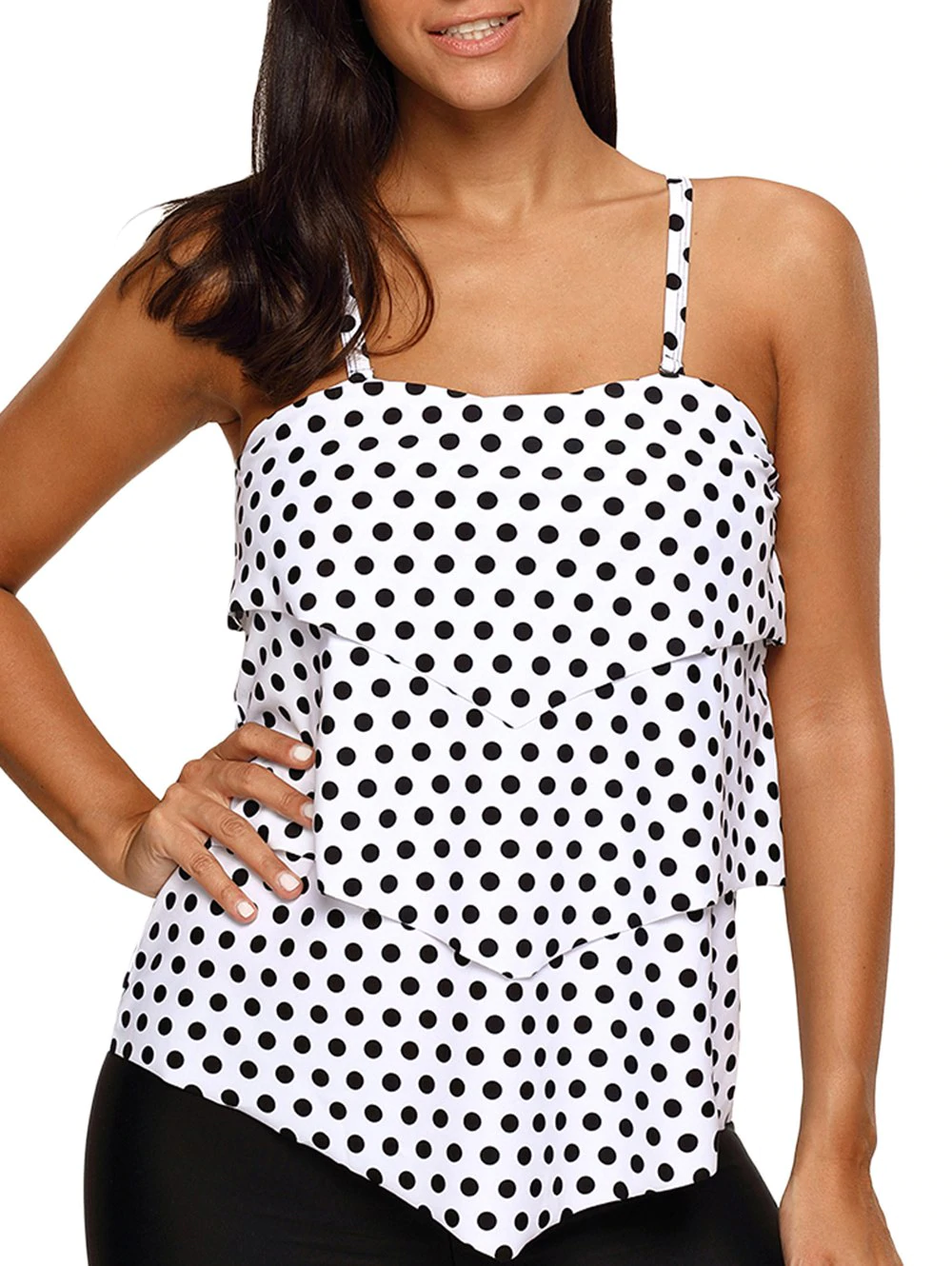 Layered Polka Dot Padded Tankini Swim Top