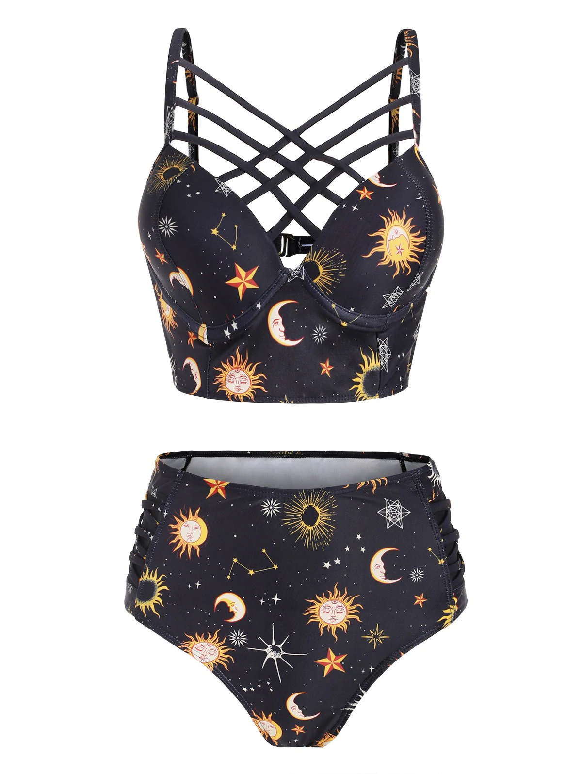 Sun Star Moon Lattice Underwire Tankini Swimsuit