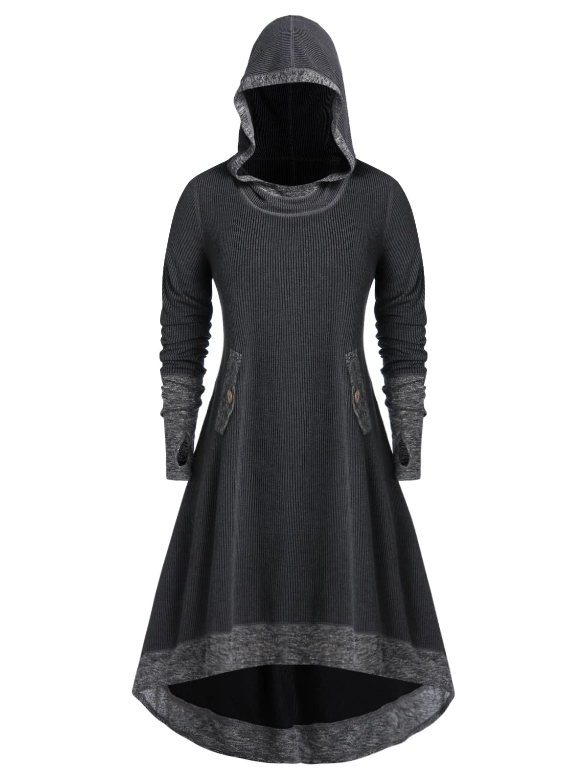 Plus Size Hooded Contrast Trim High Low Long Tunic Sweatshirt