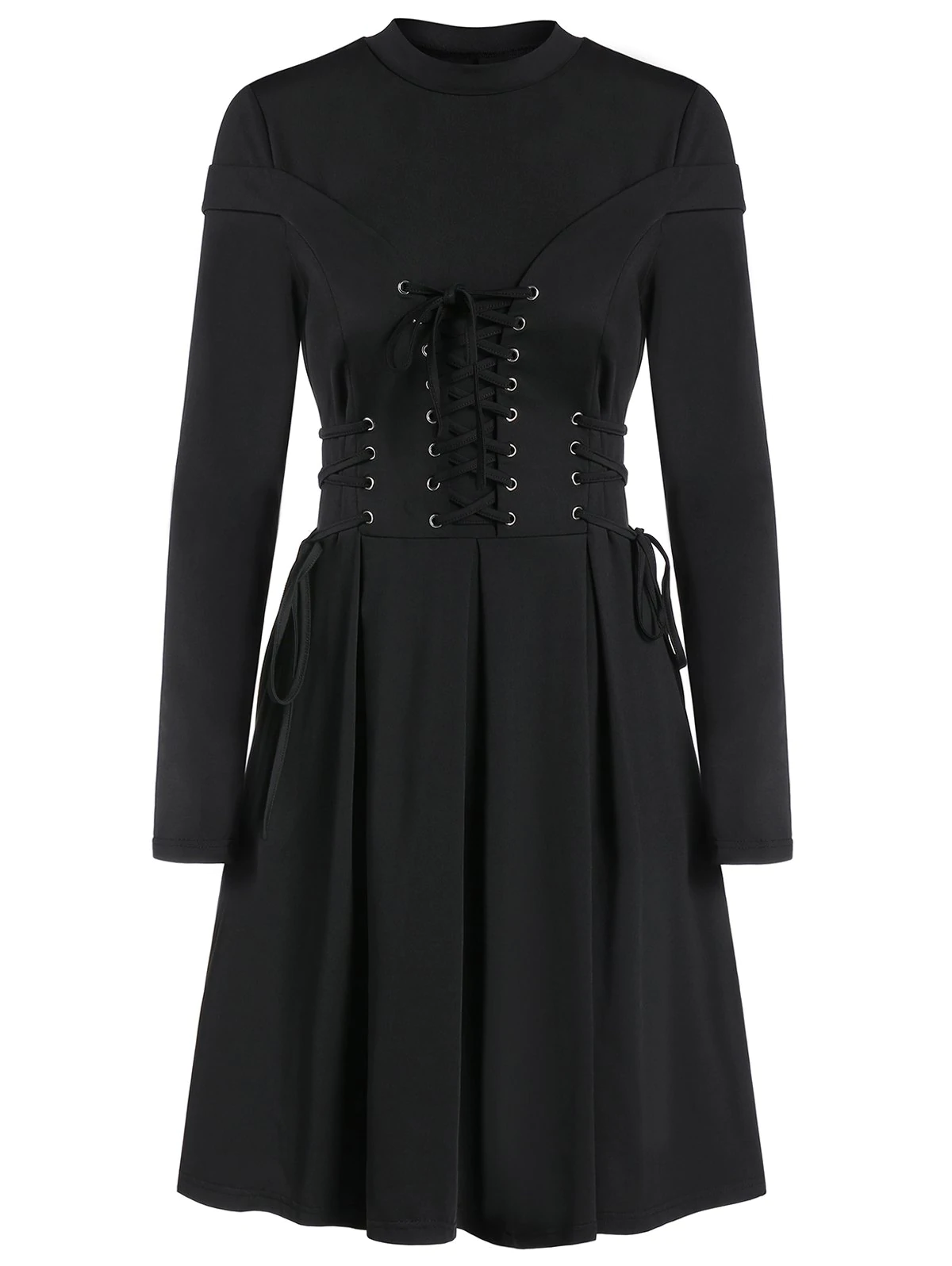 Long Sleeve Lace-up Casual Pleated Gothic Dress