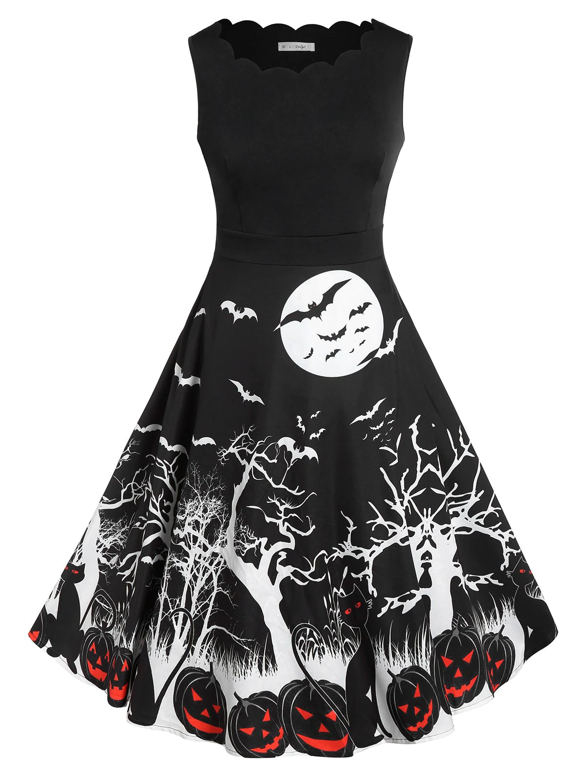 Plus Size Bat Pumpkin Print Halloween Vintage Dress