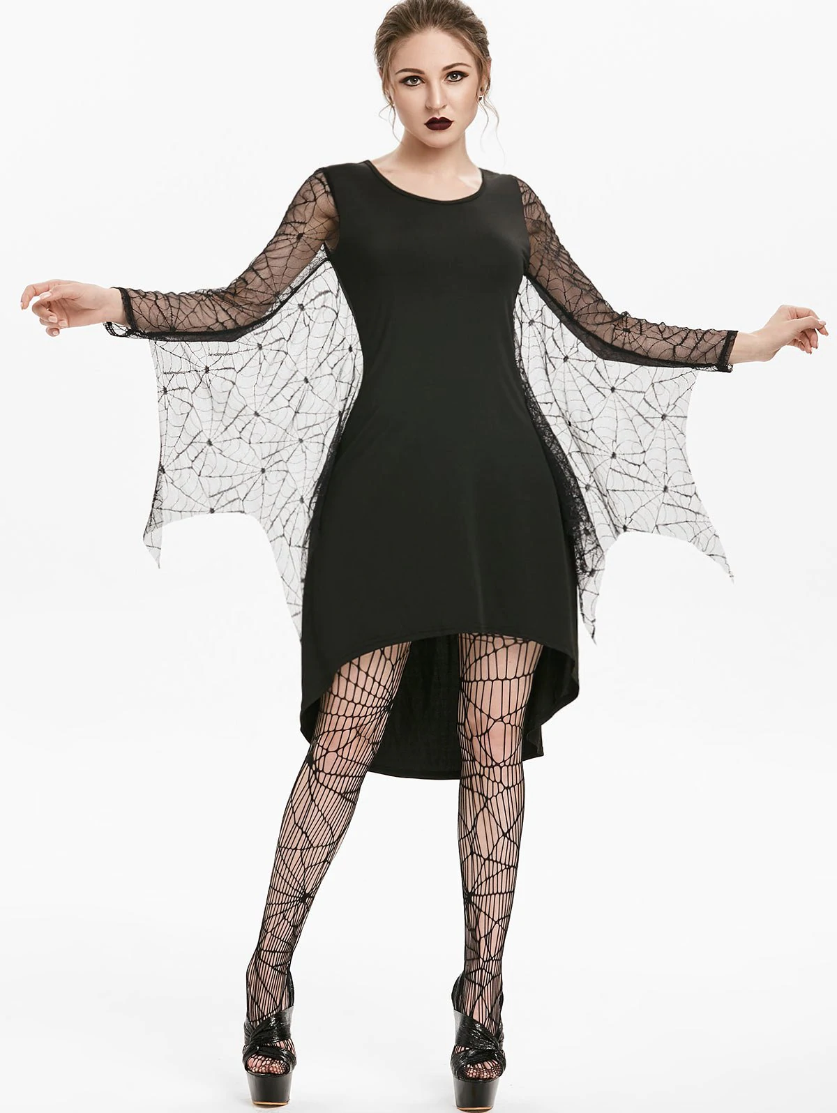 Spider Web Lace Insert High Low Gothic Dress