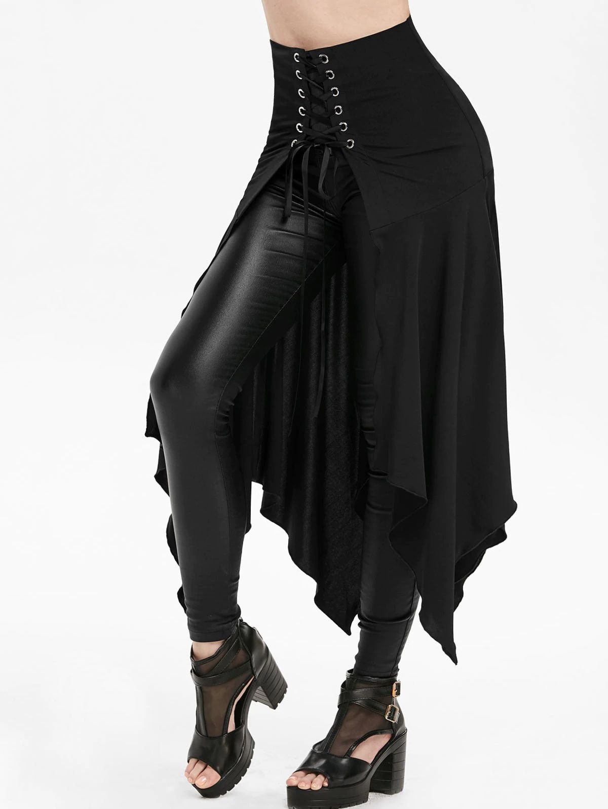 Asymmetric Lace-up Slit Front Skirt