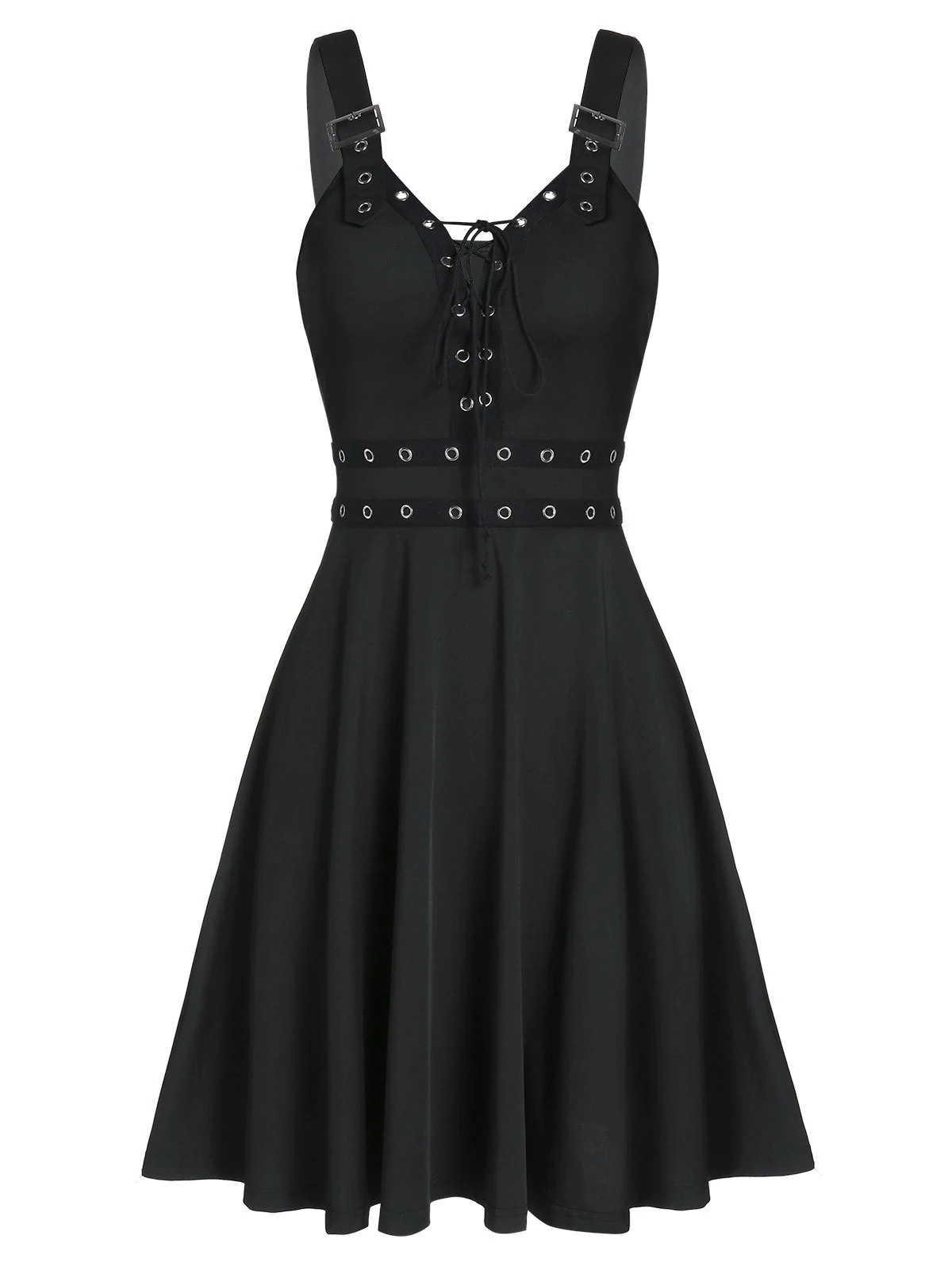 Lace Up Solid Fit And Flare Gothic Dress