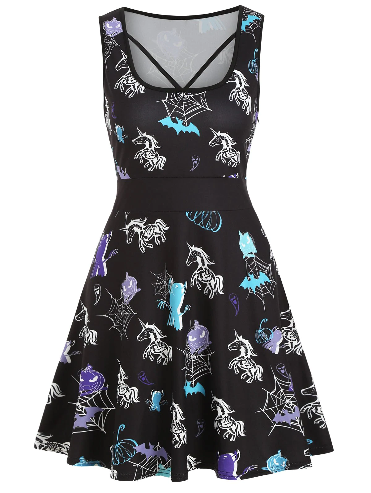 Halloween Unicorn Pumpkin Sleeveless Dress