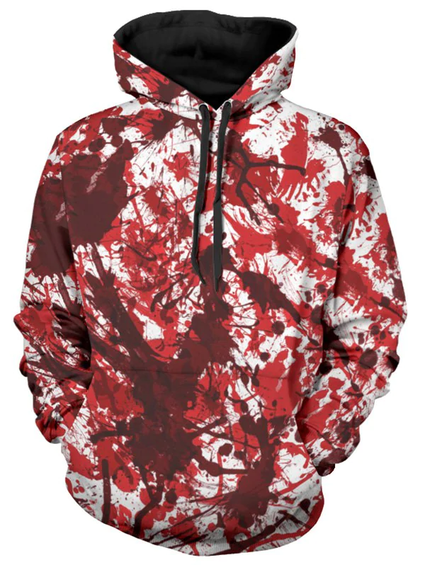 Allover Blood Print Drawstring Halloween Hoodie