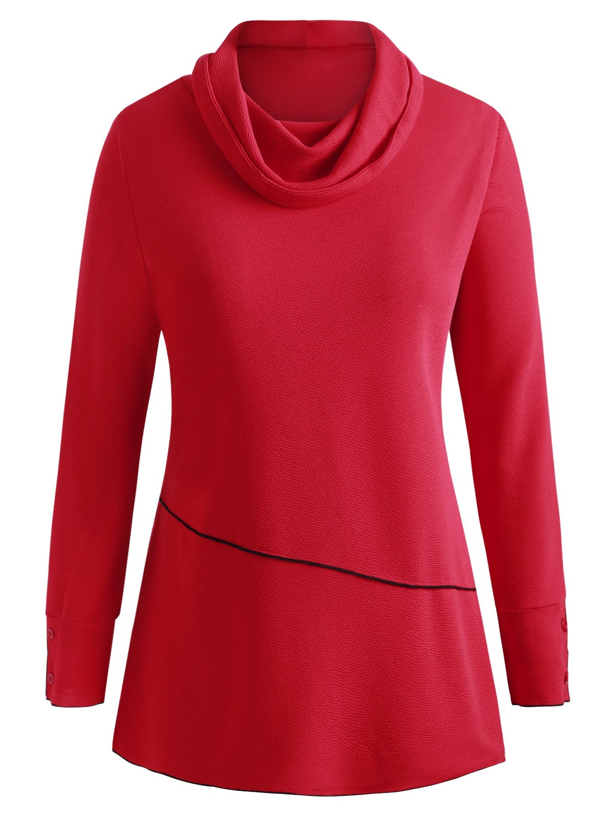 Cowl Necl Piping Textured Plus Size Sweatshirt