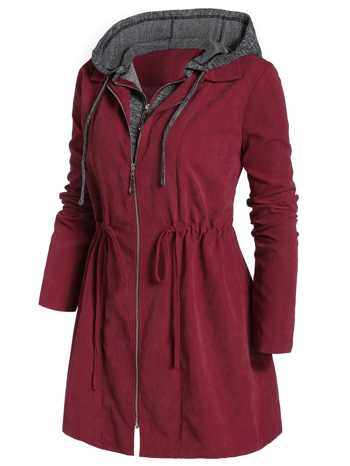 Plus Size Zipper Fly Hooded Space Dye Coat