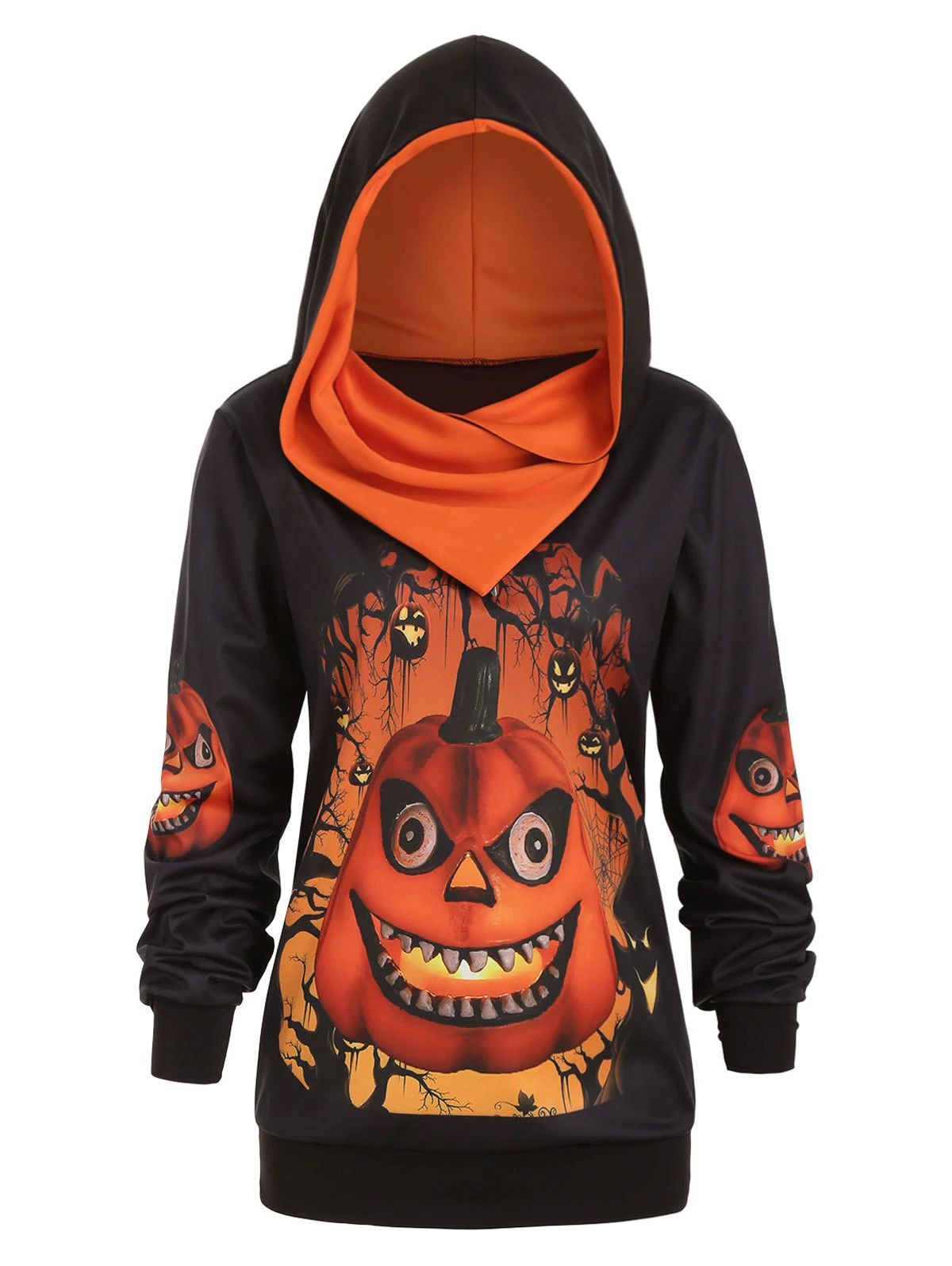 Plus Size 3D Pumpkin Print Convertible Halloween Hoodie