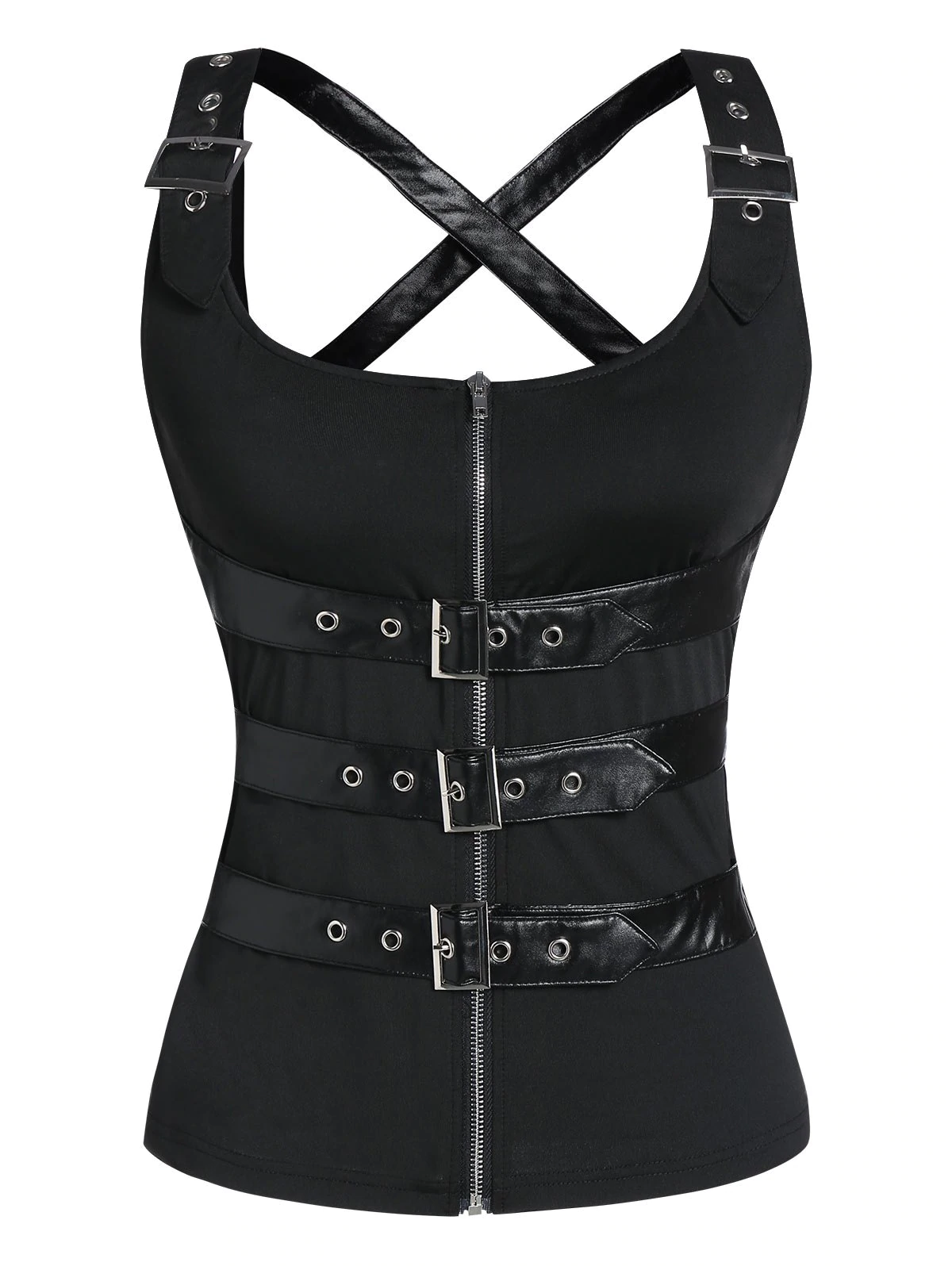 Buckle Strap Zip Up Cut Out Gothic Tank Top