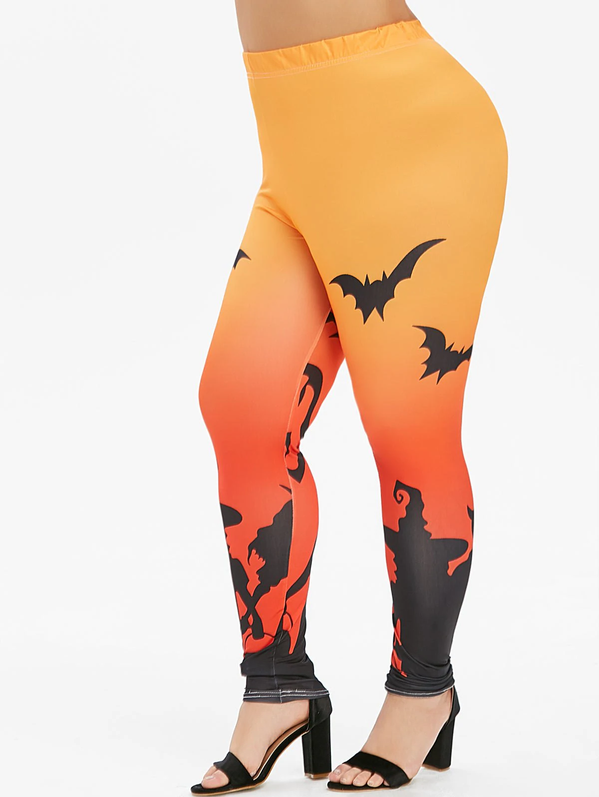 Plus Size Halloween Gradient Bat Ghost Print Leggings