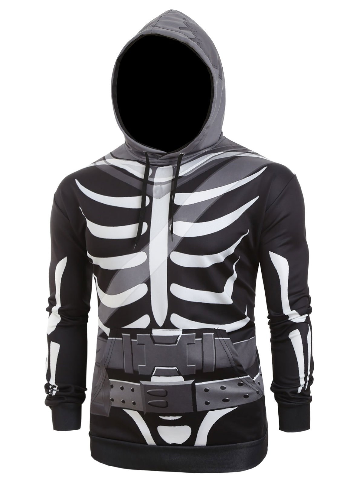 Halloween Skeleton Belt Print Casual Pullover Hoodie