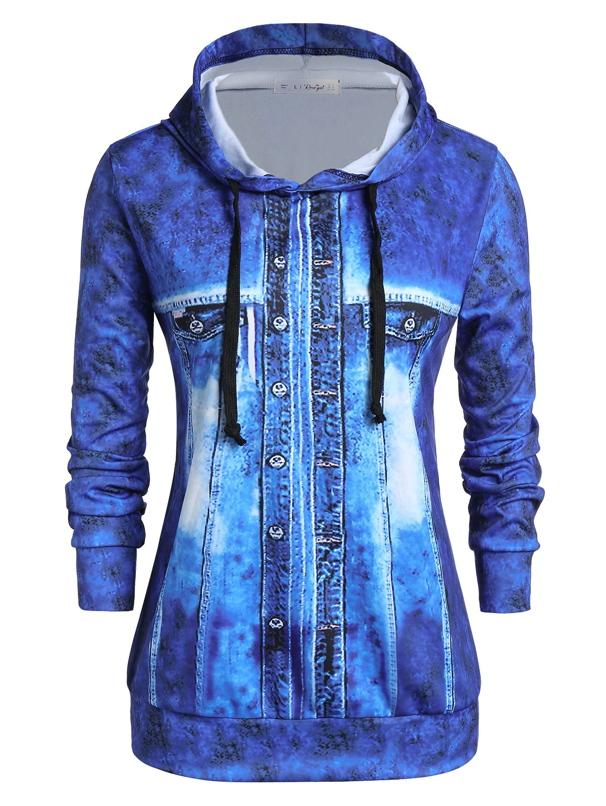 Plus Size 3D Faux Denim Jacket Print Pullover Hoodie