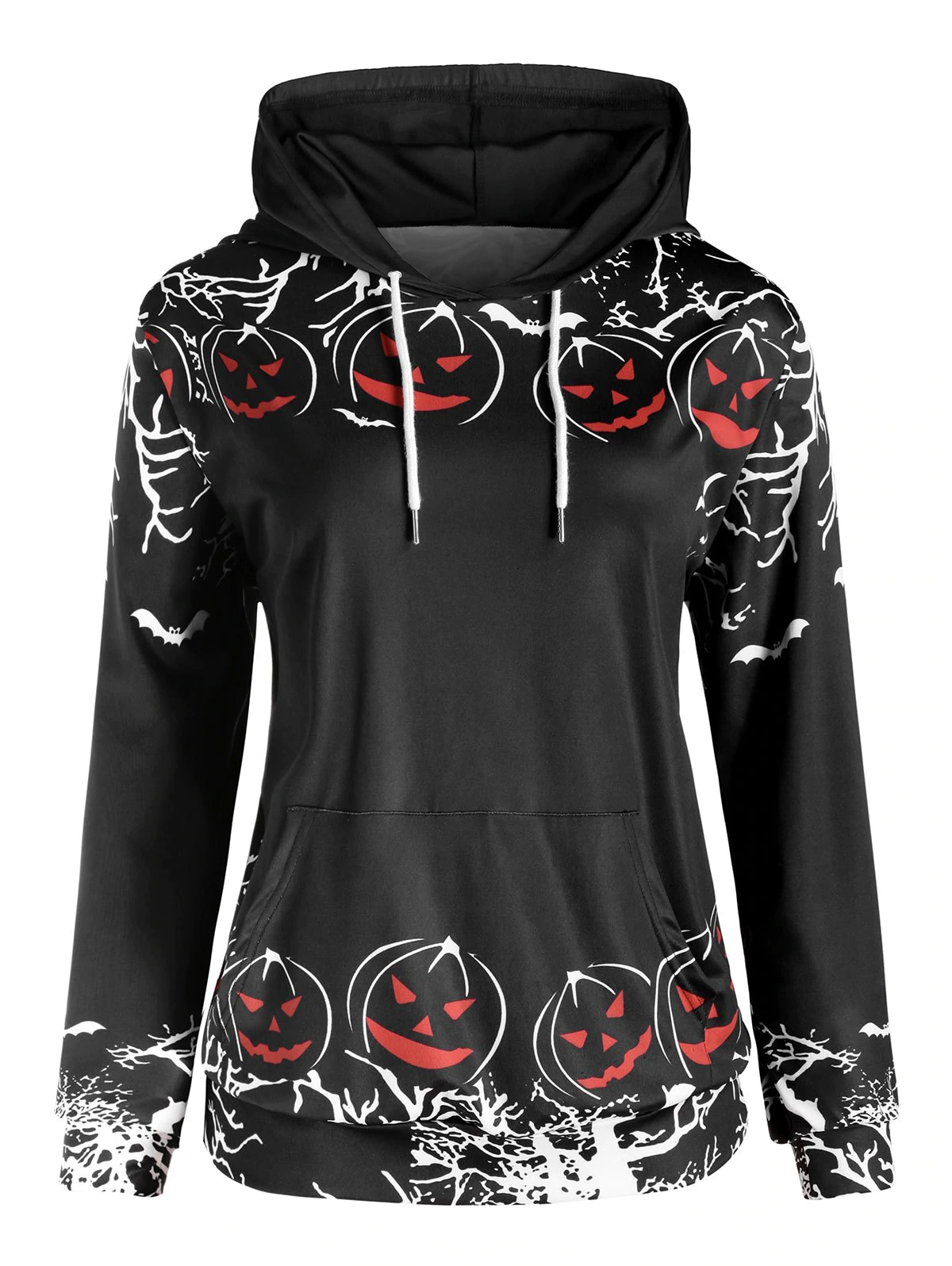 Plus Size Tunic Pocket Printed Hoodie